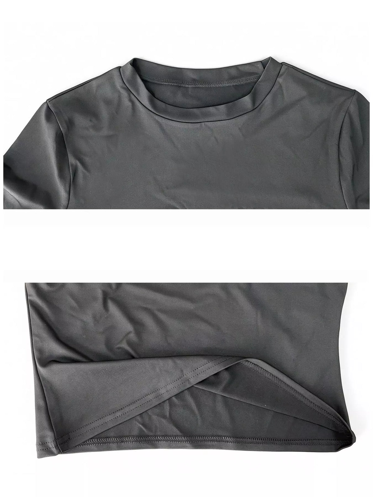 slim fit basic crew neck short sleeve crop t-shirt | dropsona - neutral - material texture