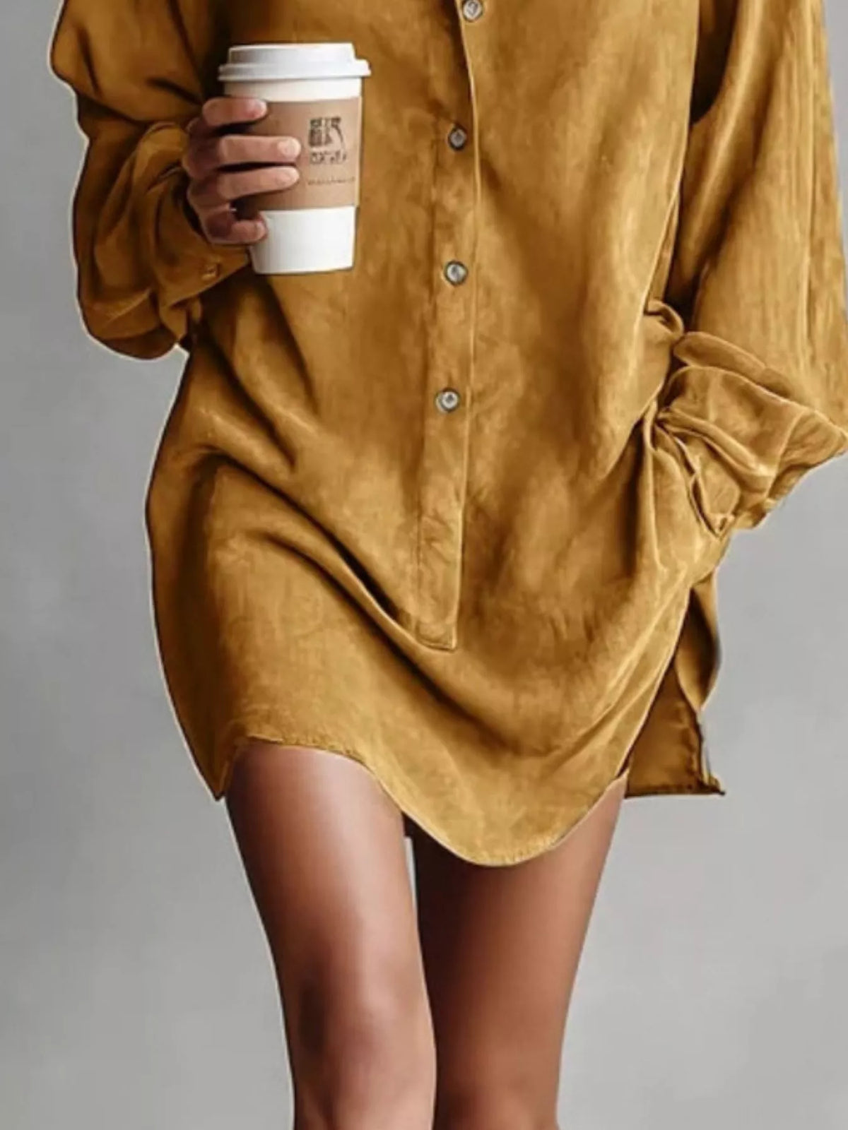 contrast collar mini shirt dress – buttoned | dropsona - neutral - usage example
