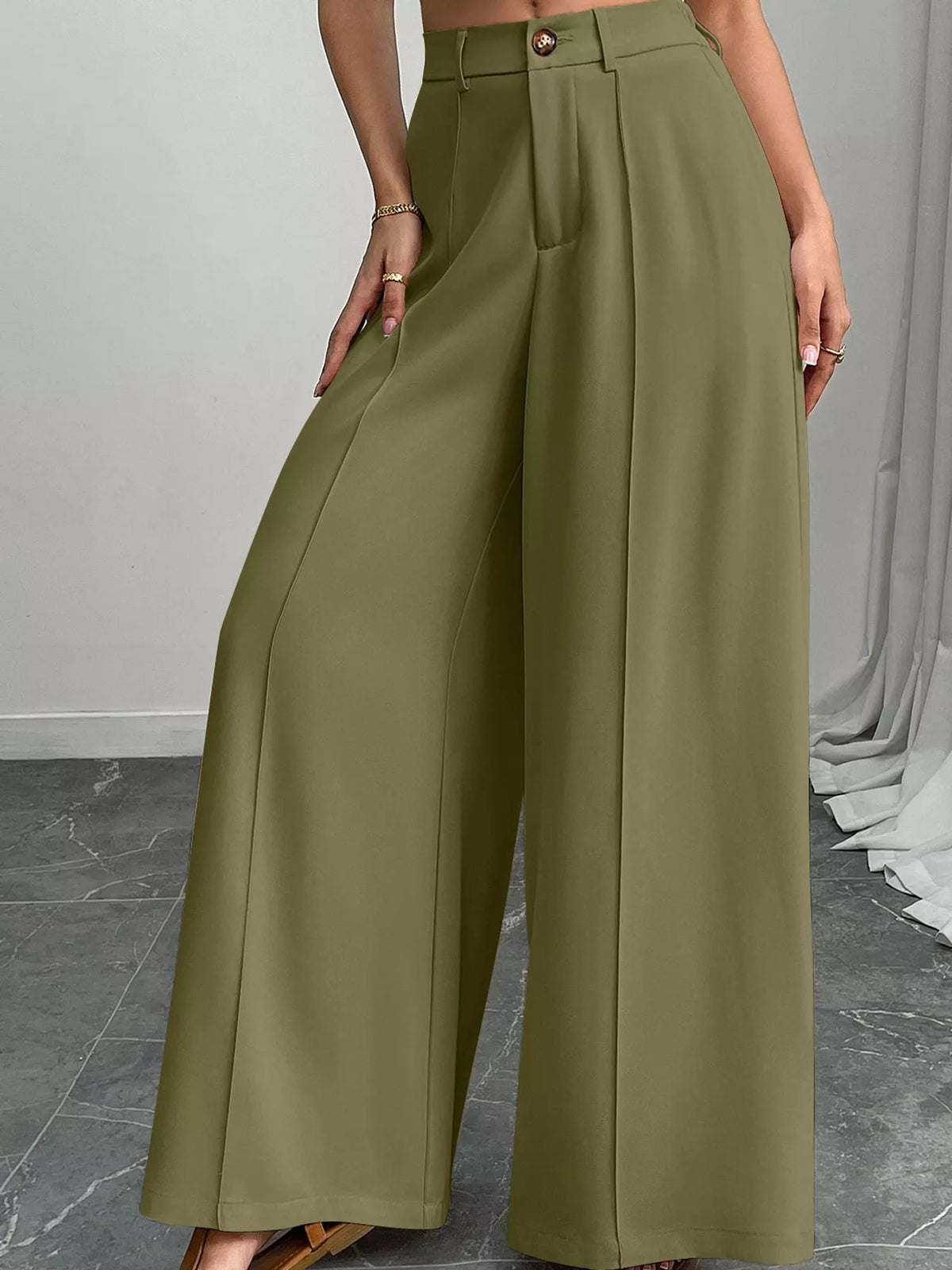 high-waisted wide-leg pants – pocketed fit | dropsona - neutral - size reference