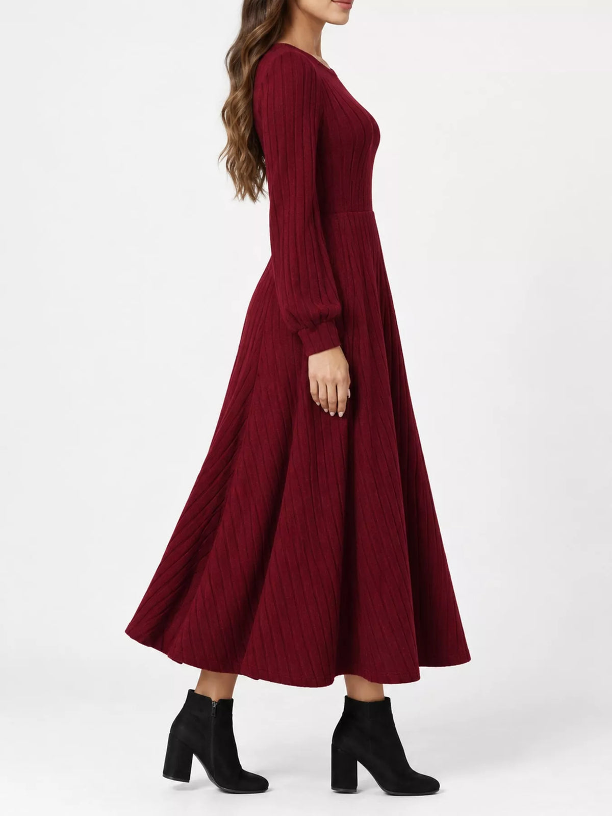 ribbed knit long sleeve a-line midi dress – | dropsona - neutral - usage example