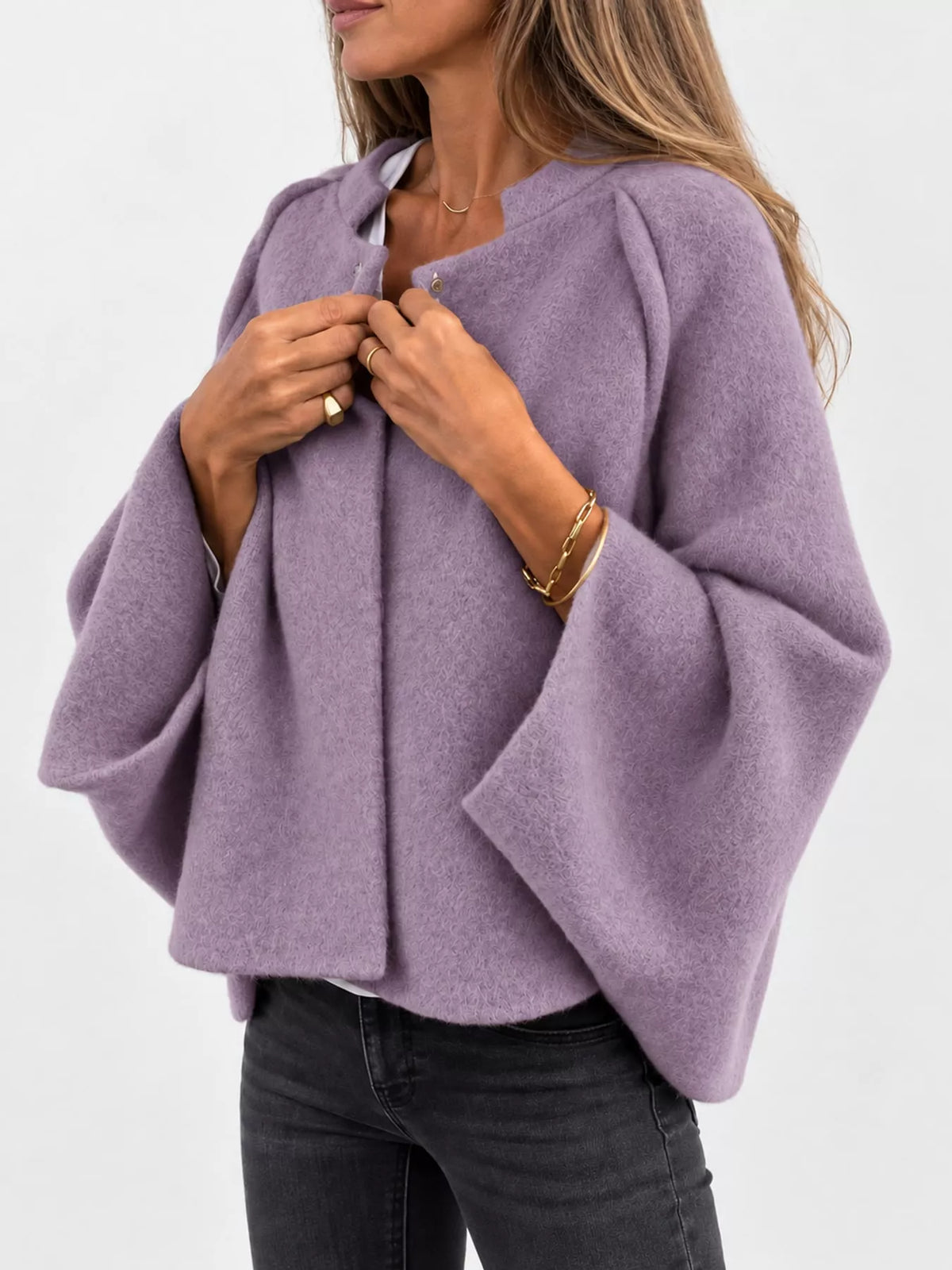 full size fuzzy texture open-front cropped outerwear | dropsona - neutral - front view