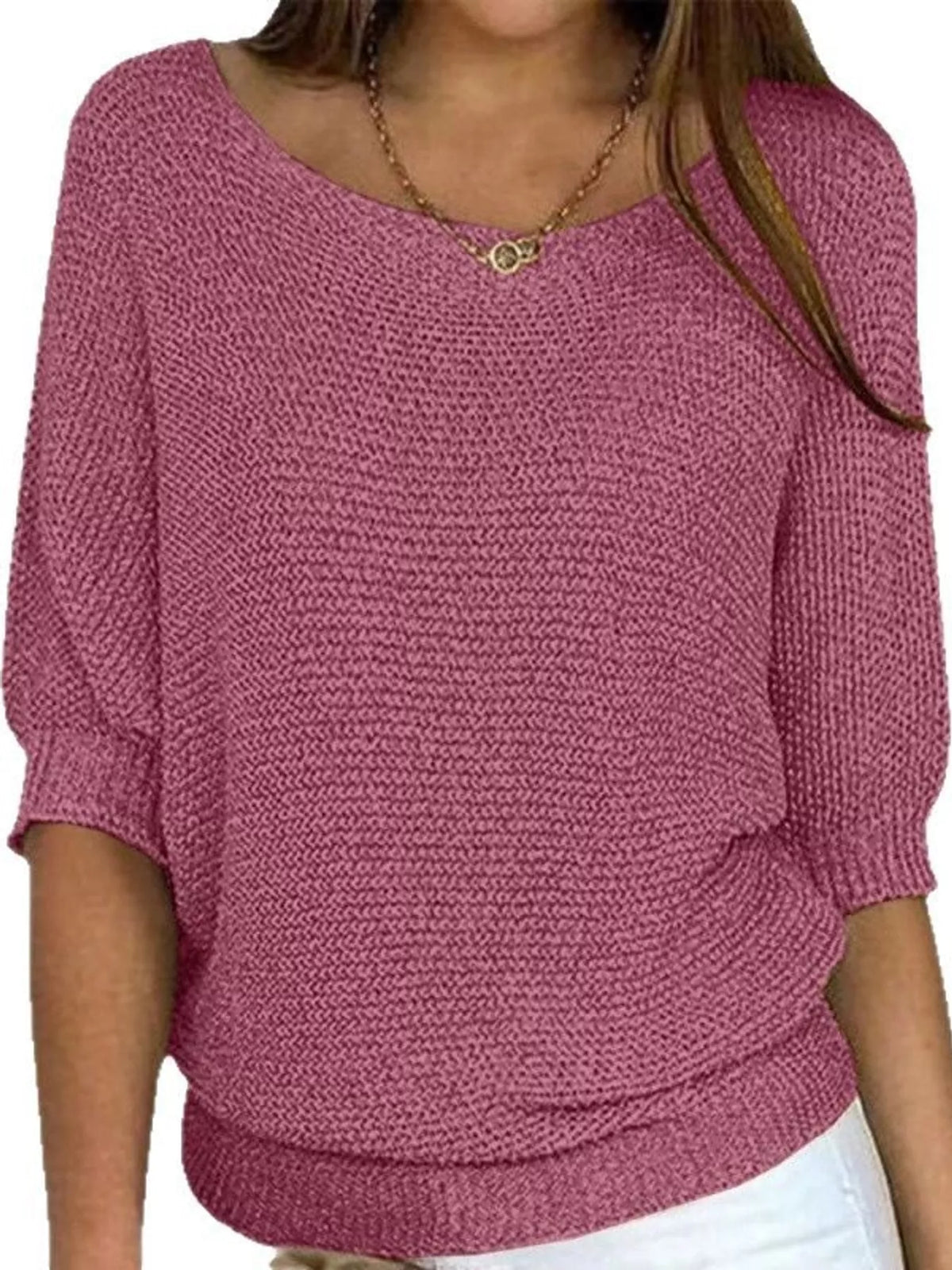 full size boat neck 3/4 sleeve sweater plus | dropsona - neutral - everyday use