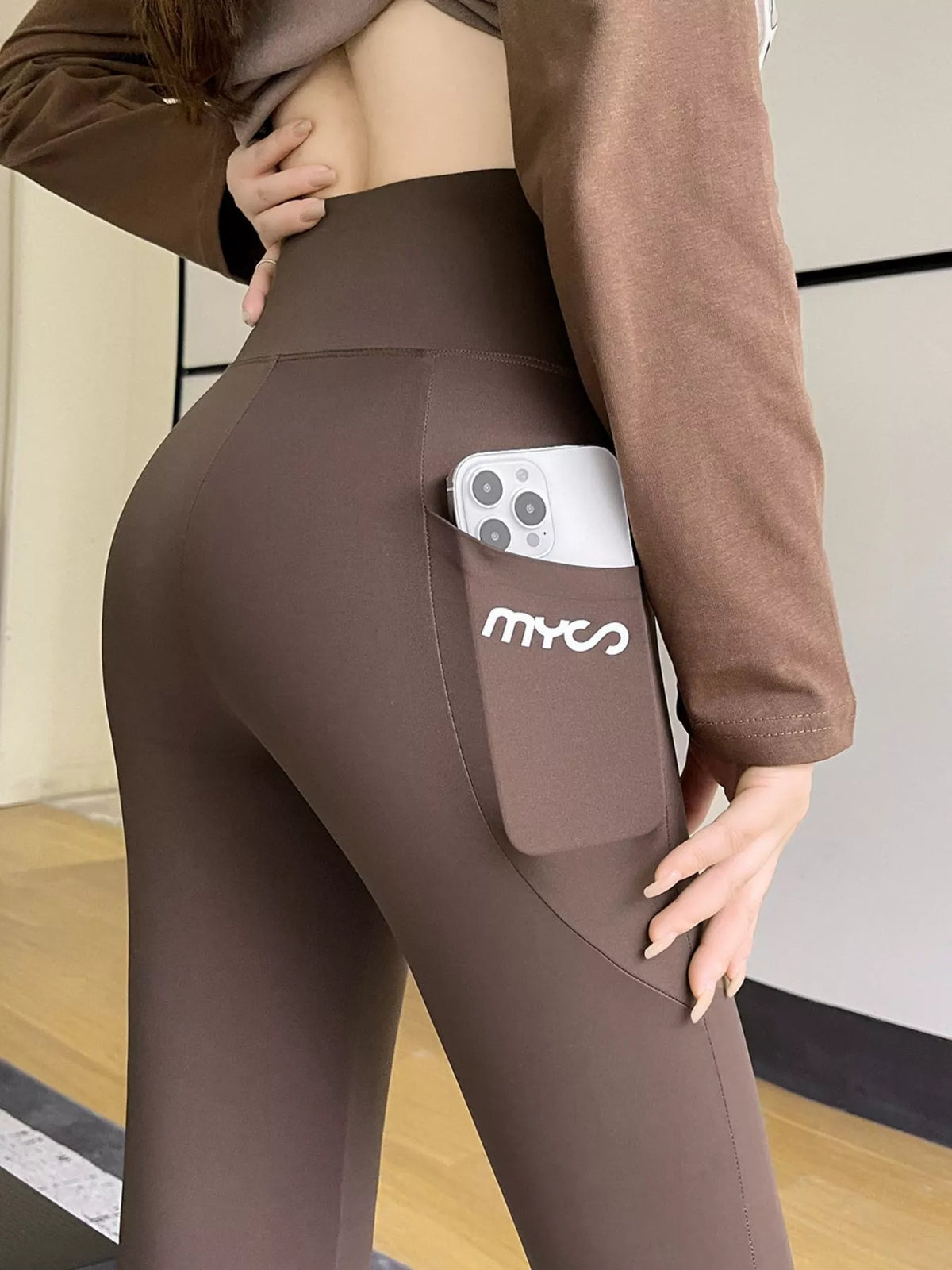 high-waisted tummy control active leggings with side | dropsona - neutral - size reference