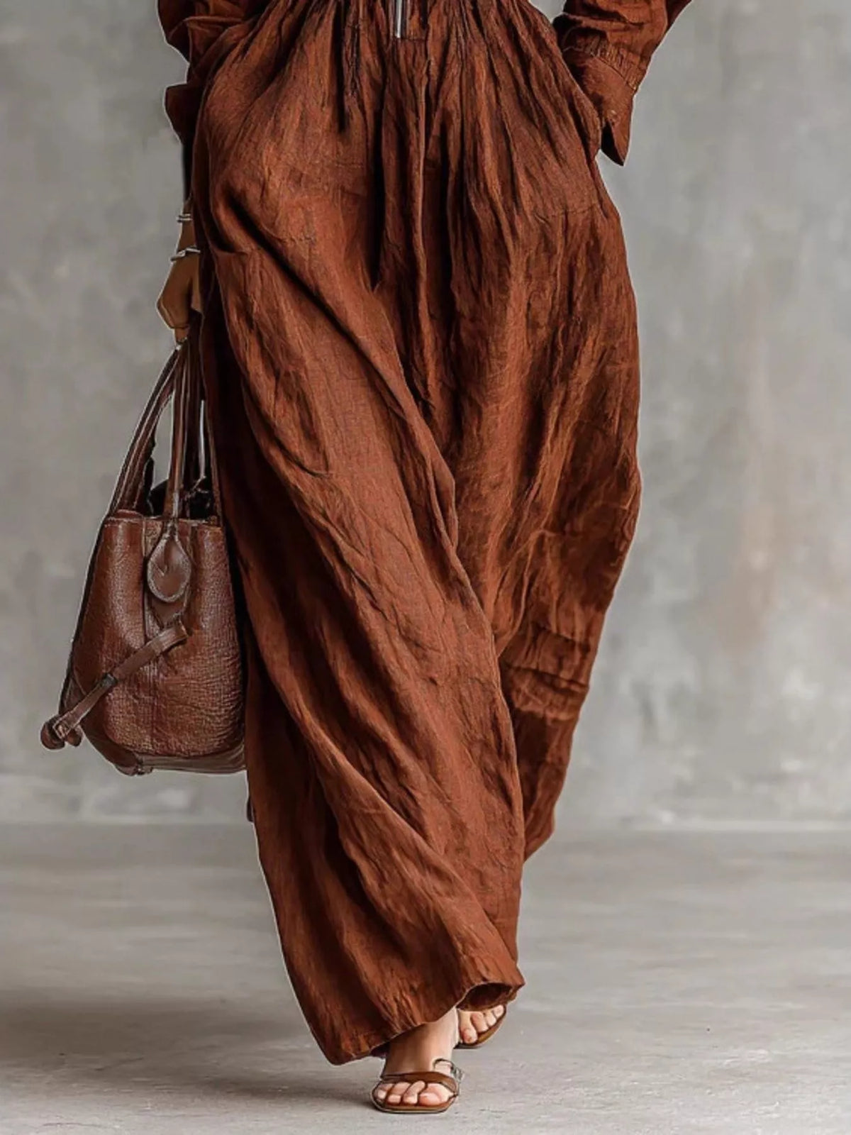 zip-front long sleeve maxi shirt dress | dropsona - neutral - usage example