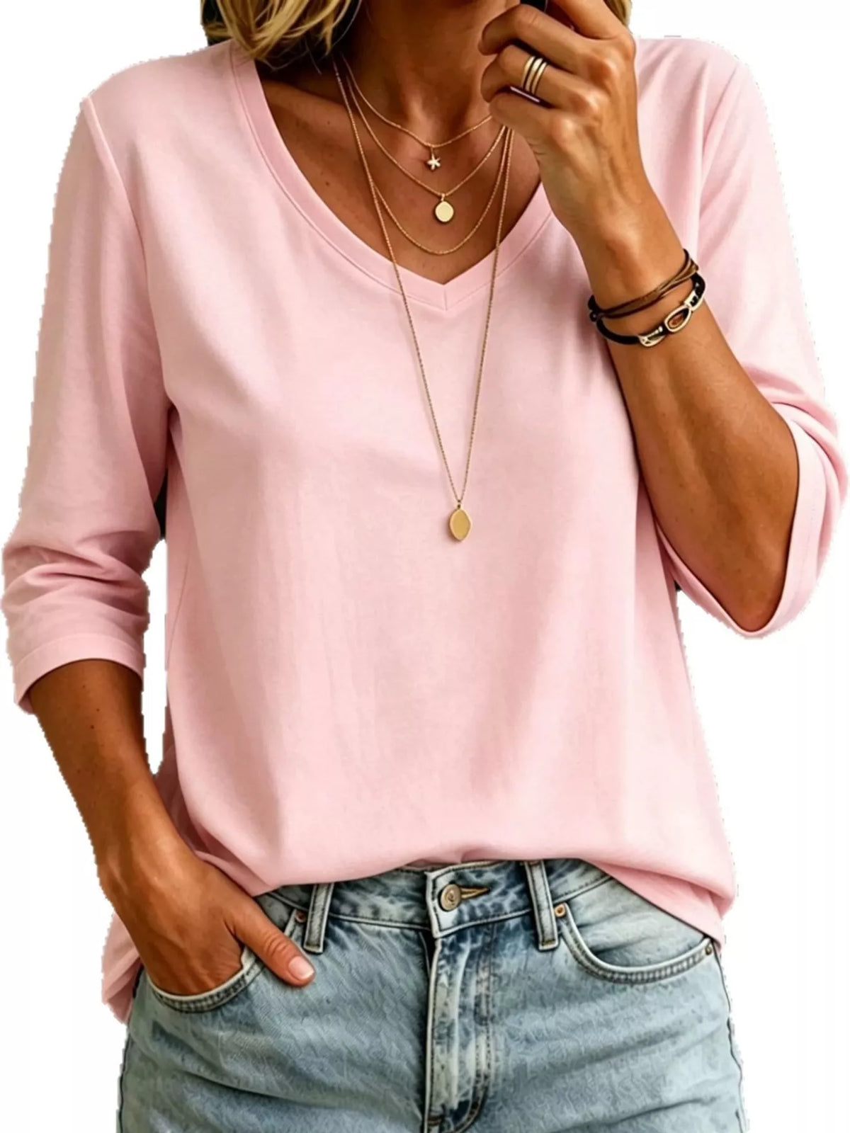full size v-neck half sleeve t-shirt plus | dropsona - neutral - size reference