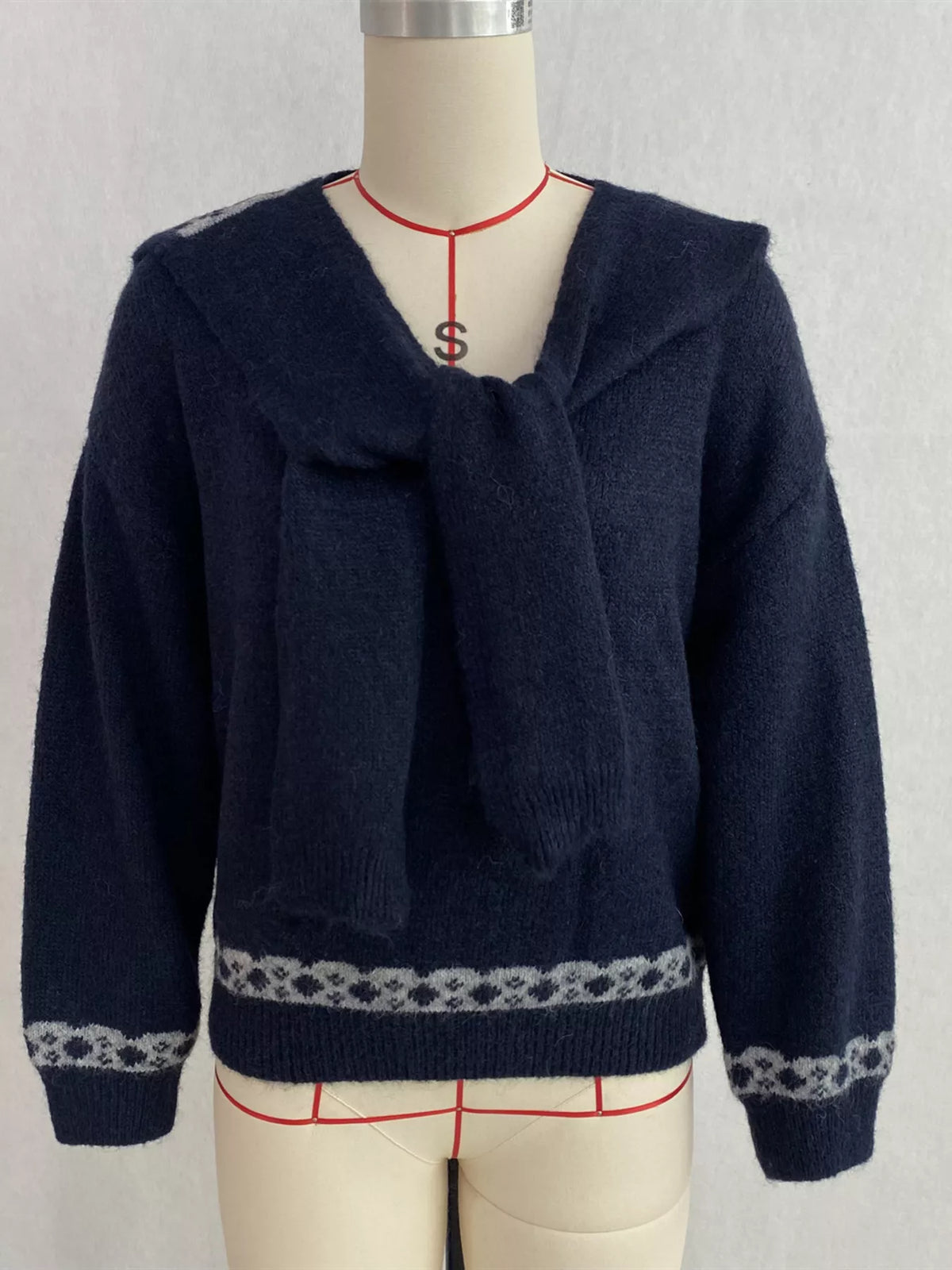 scarf detail dropped shoulder sweater – basic style | dropsona - neutral - front view