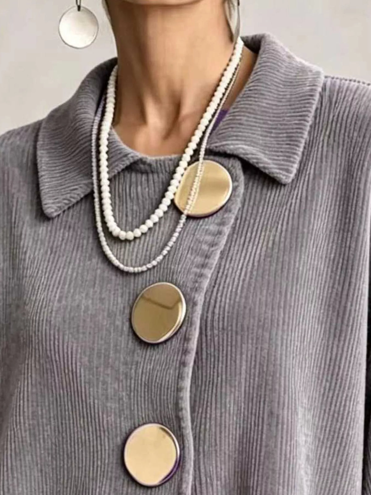 full size ribbed knit gold buttons cardigan plus | dropsona - neutral - front view