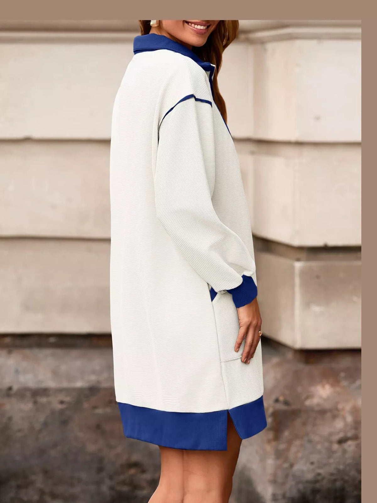 color block quarter-zip sweatshirt dress | dropsona - neutral - material texture