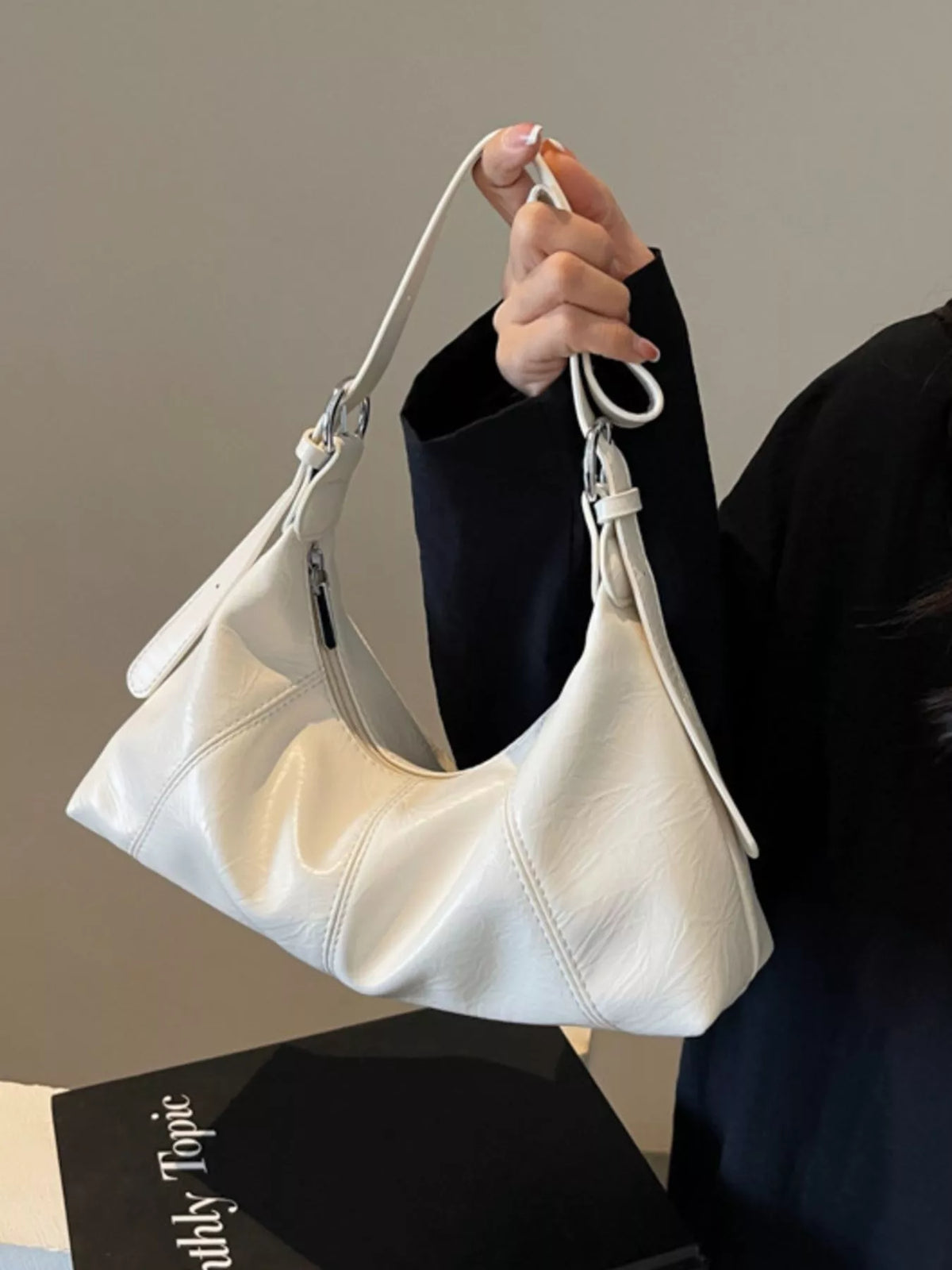 pu leather shoulder bag – stylish sling | dropsona - neutral - size reference