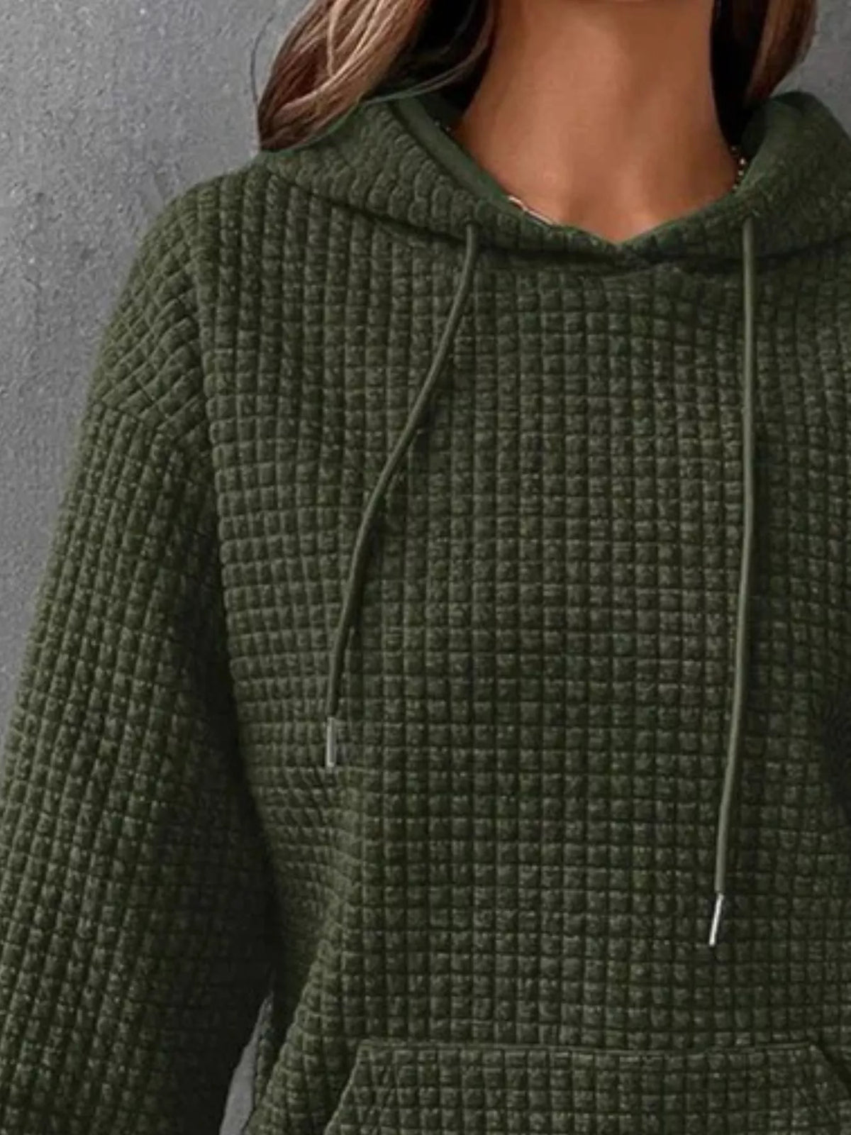 full size textured kangaroo pocket hoodie plus size - front view
