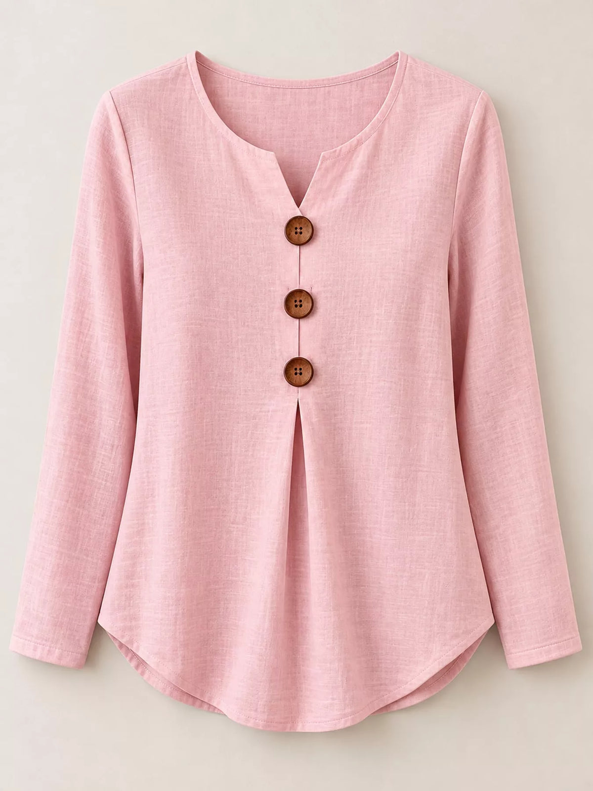 full size long sleeve blouse with decorative wooden | dropsona - neutral - front view