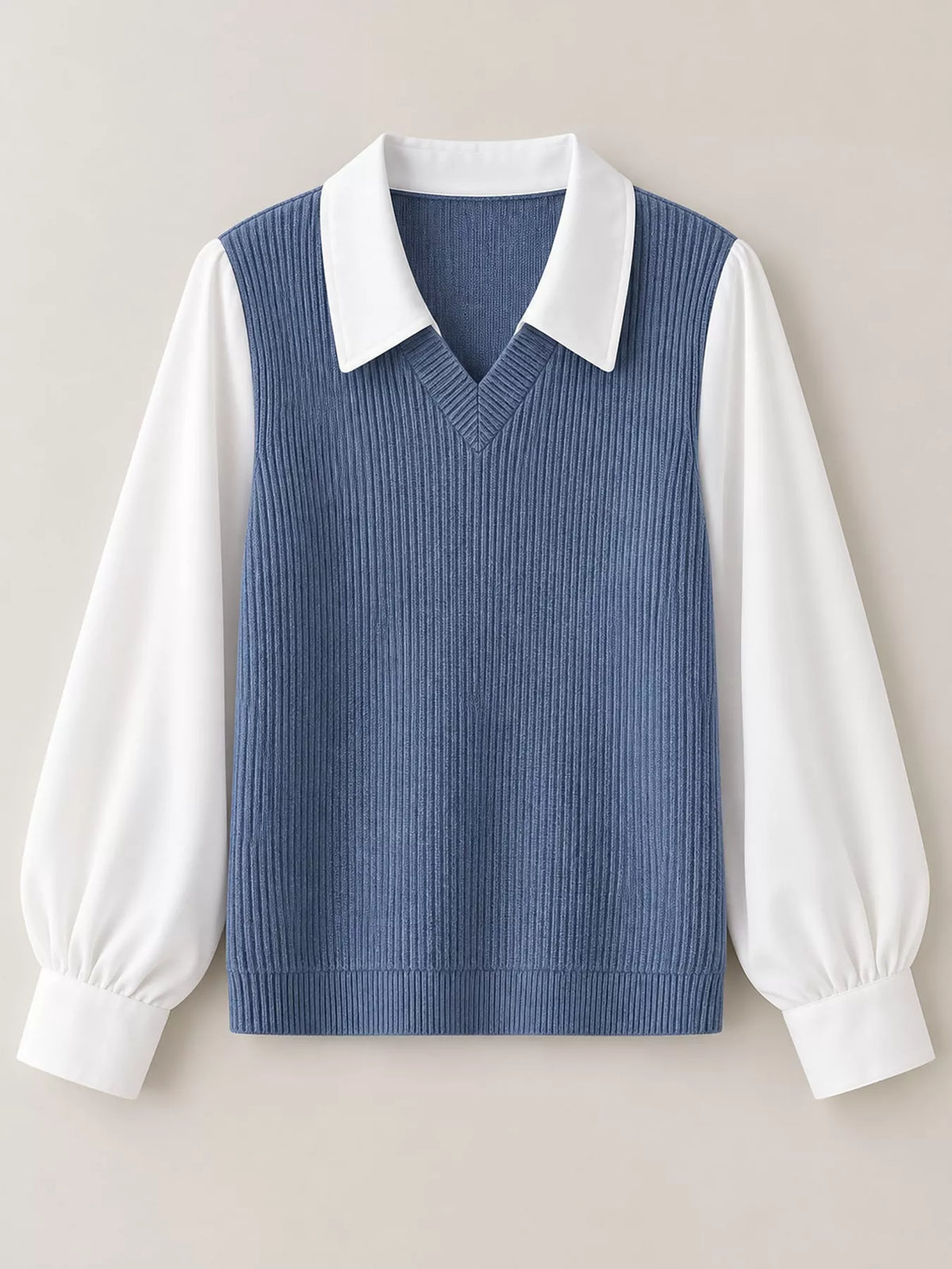layered look long sleeve blouse – layered,ribbed fit | dropsona - neutral - packaging