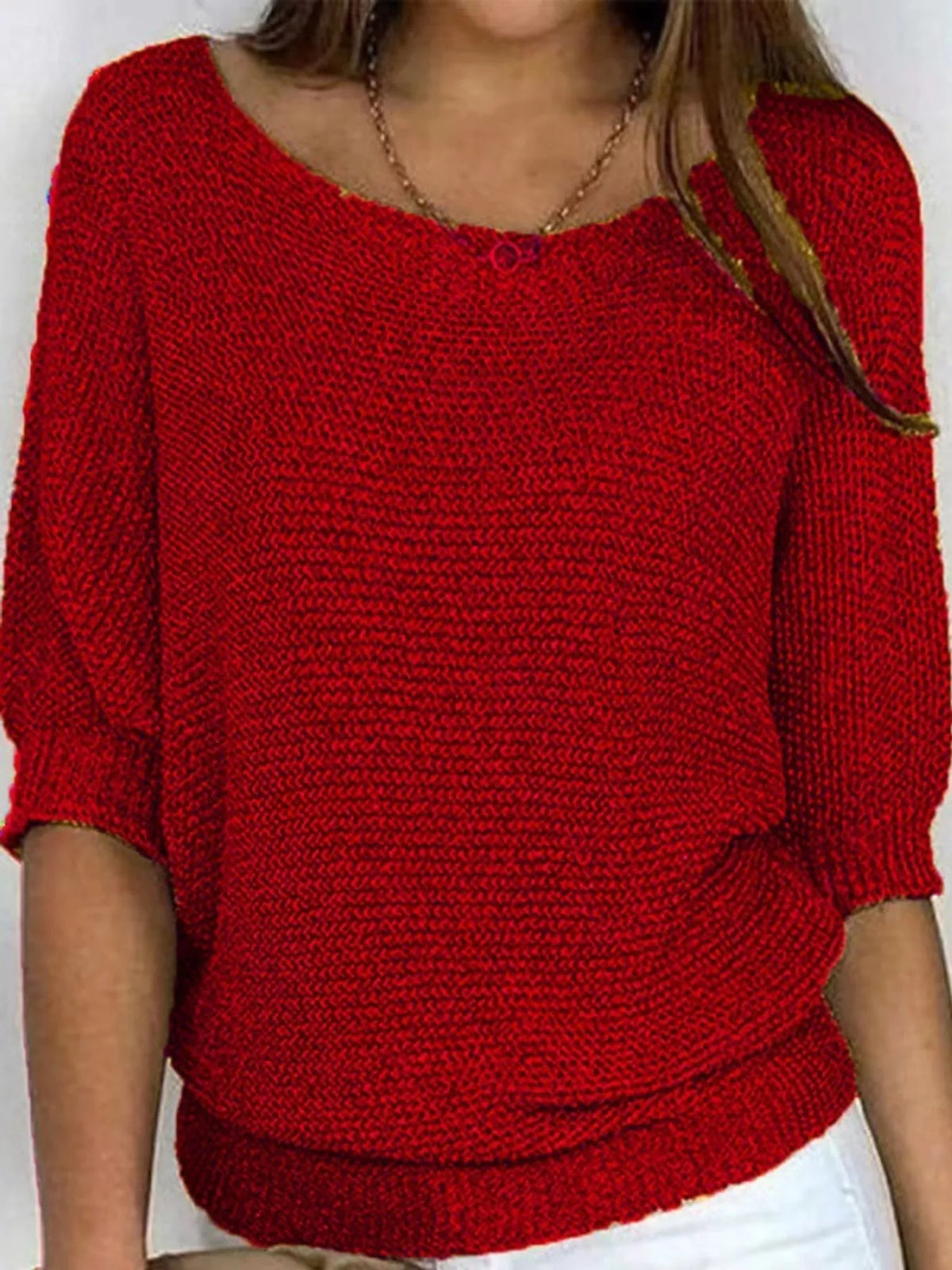 full size boat neck 3/4 sleeve sweater plus | dropsona - neutral - usage example