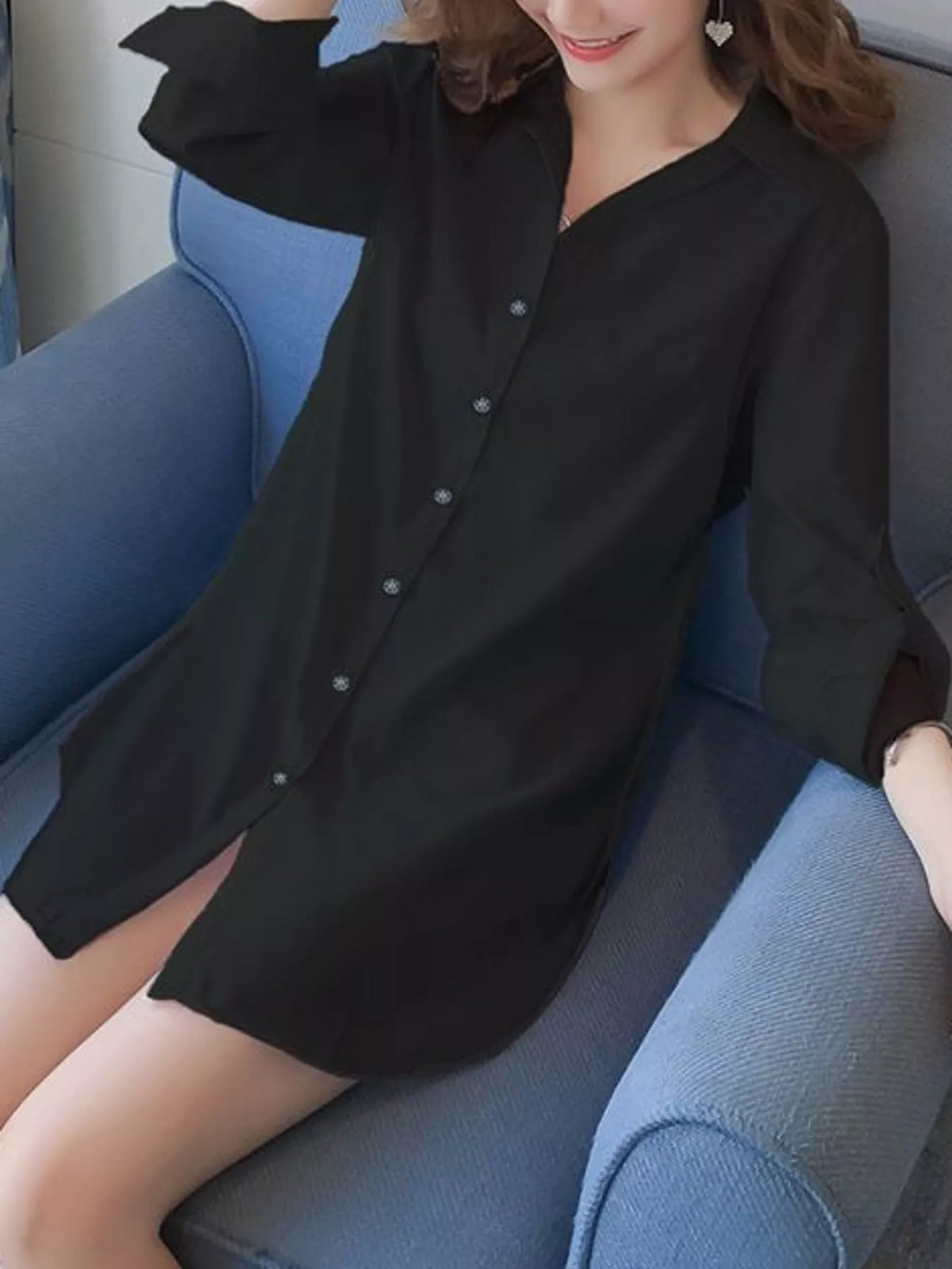 full size button-down shirt with roll-up sleeves plus | dropsona - neutral - size reference