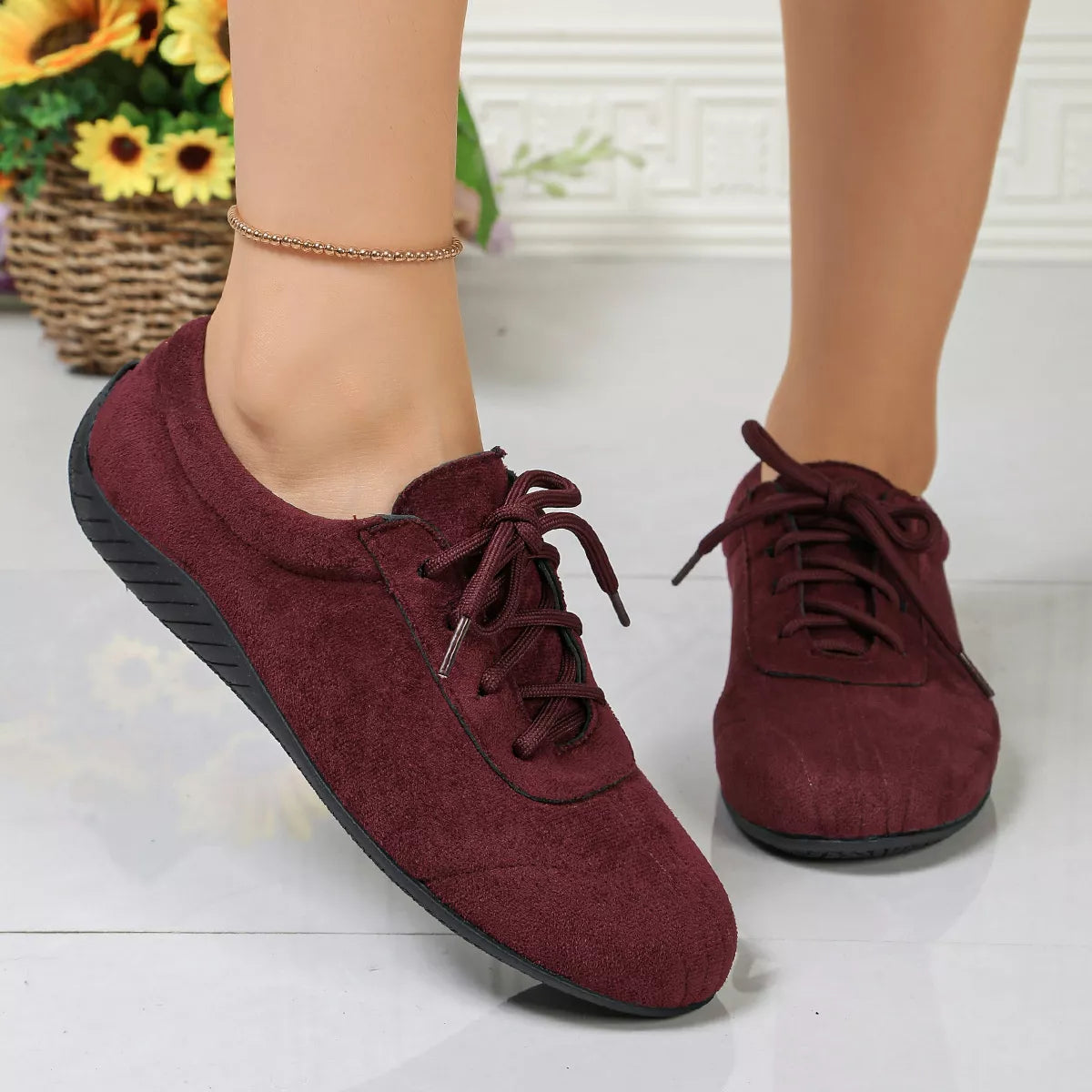 round toe lace up sneakers – modern steps | dropsona - neutral - front view