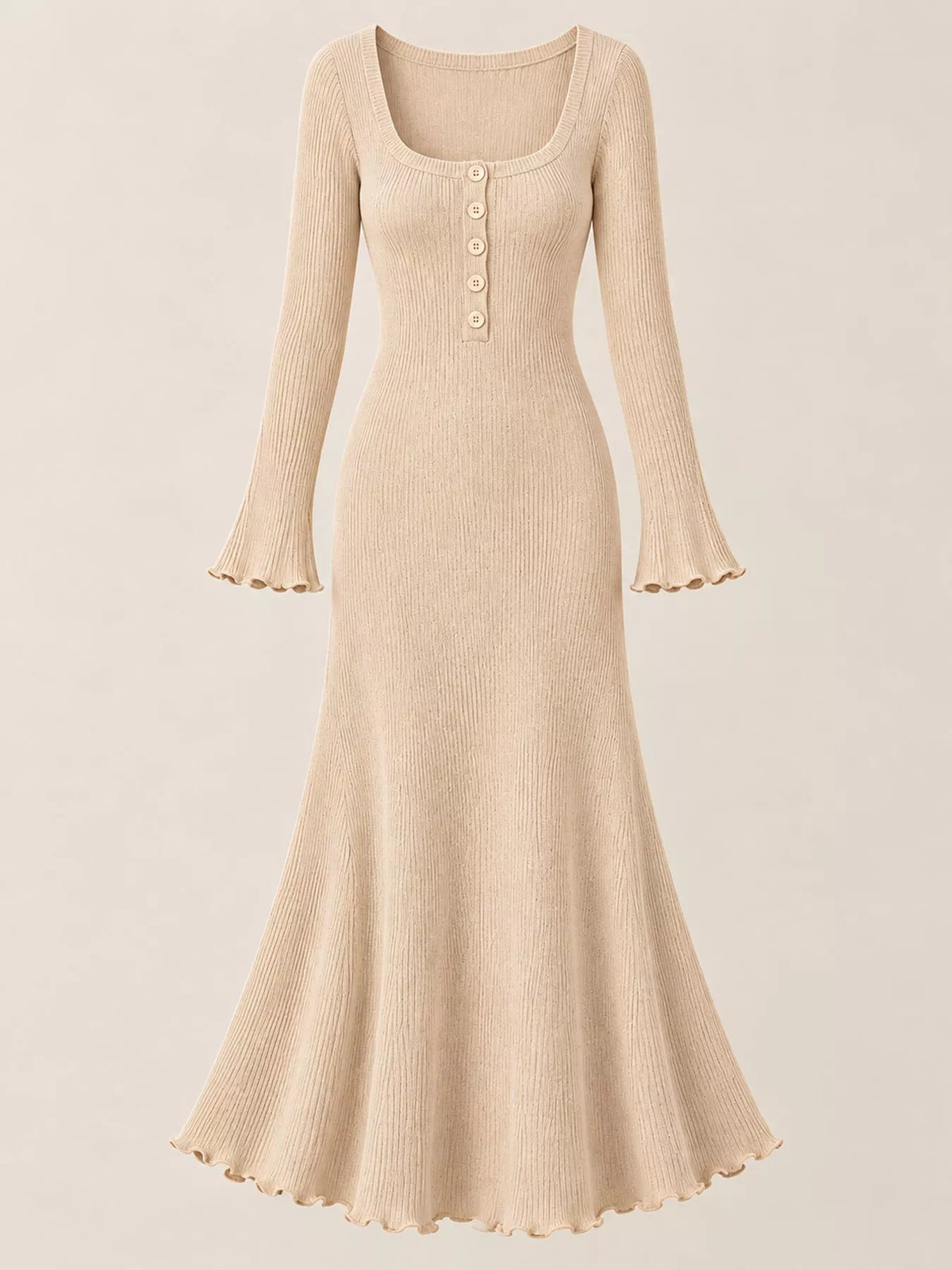 button-front ribbed knit maxi dress | dropsona - neutral - close-up detail