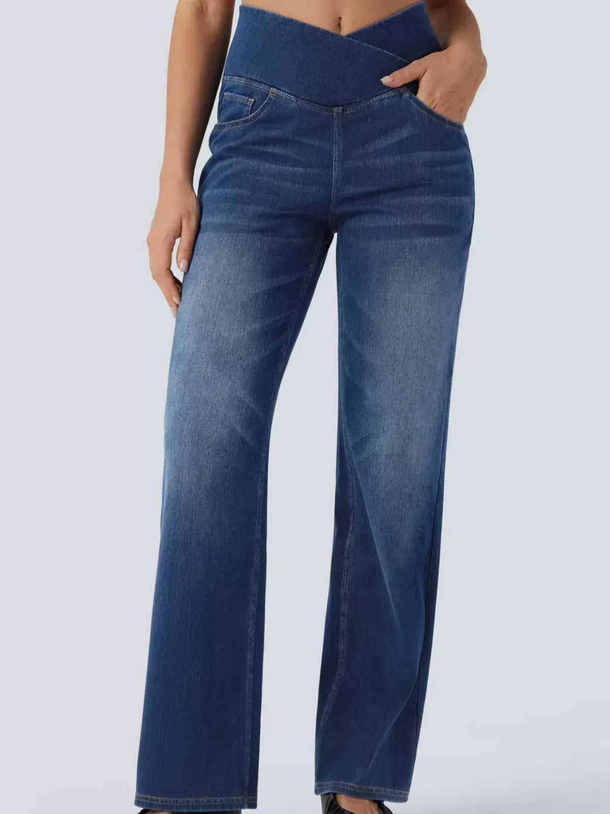 cat's whisker high-waisted cross-over waistband | dropsona - neutral - close-up detail