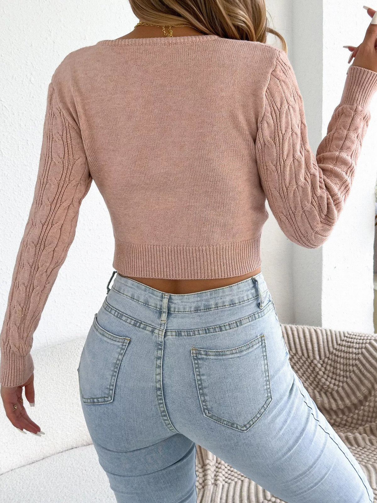 half-zip cable knit sweater | dropsona - neutral - usage example
