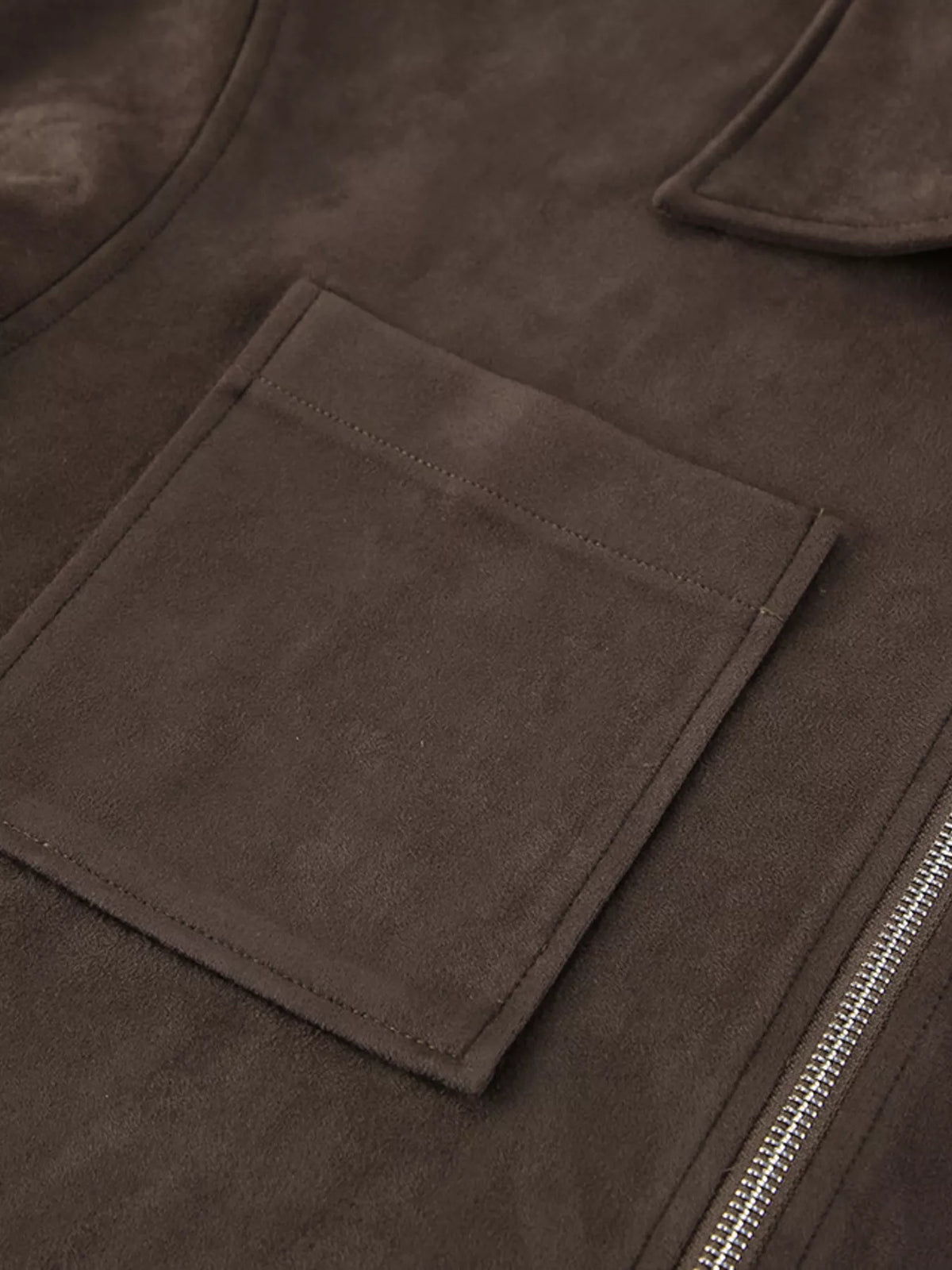 suede utility jacket with front pockets | dropsona - neutral - close-up detail