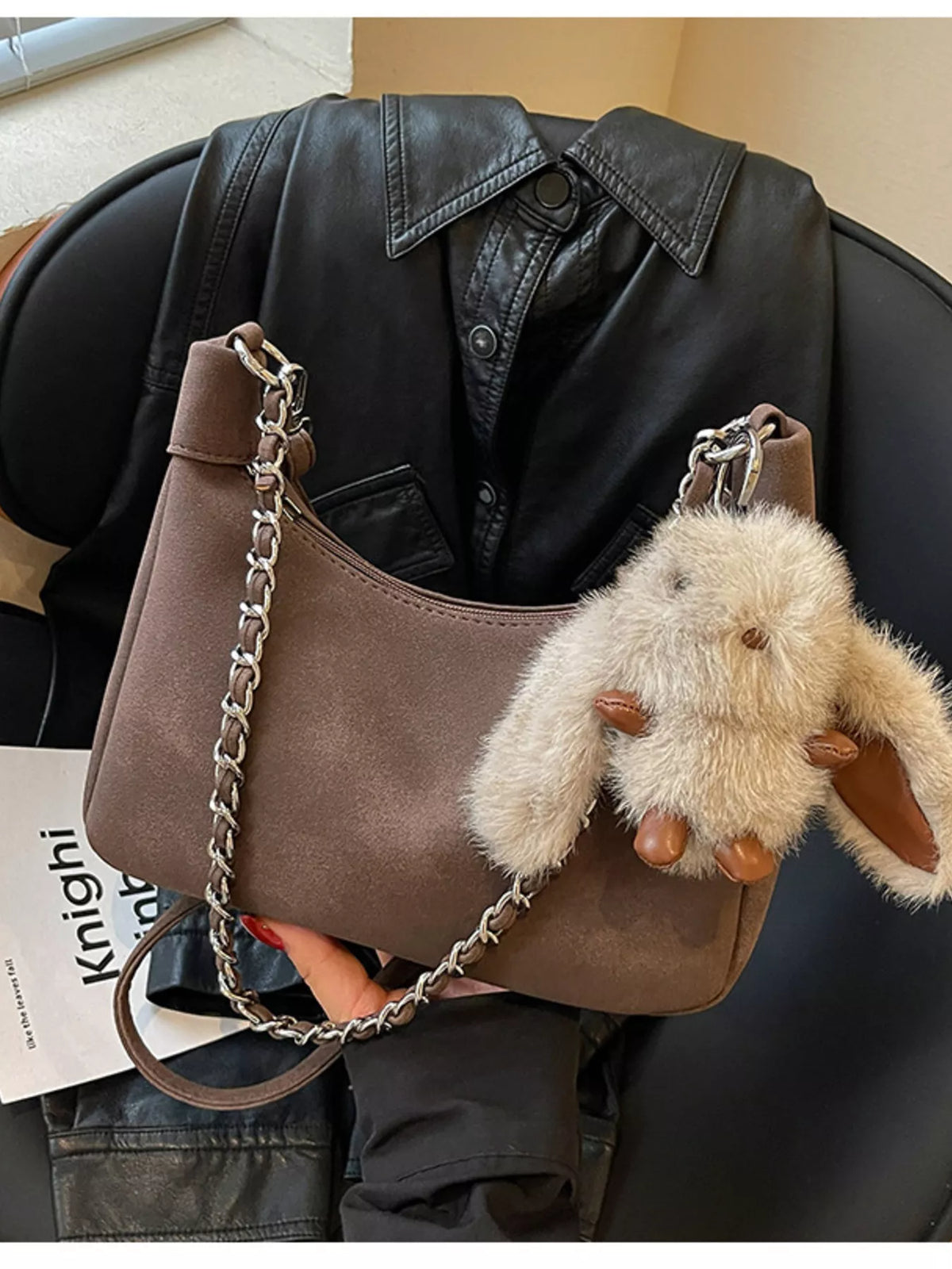 chain strap shoulder bag – stylish sling | dropsona - neutral - material texture
