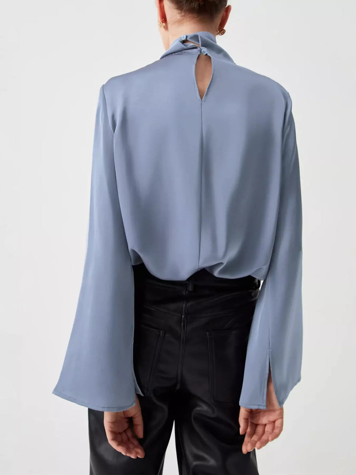satin mock neck blouse – twisted,asymmetrical fit | dropsona - neutral - material texture