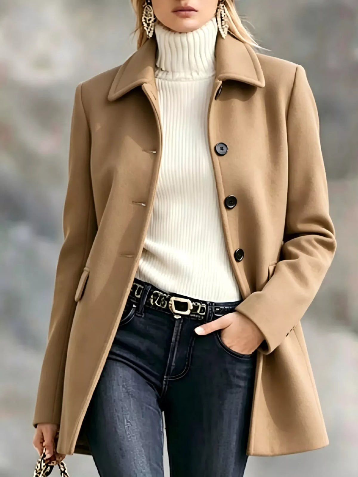 button up collared neck coat | dropsona - neutral - everyday use