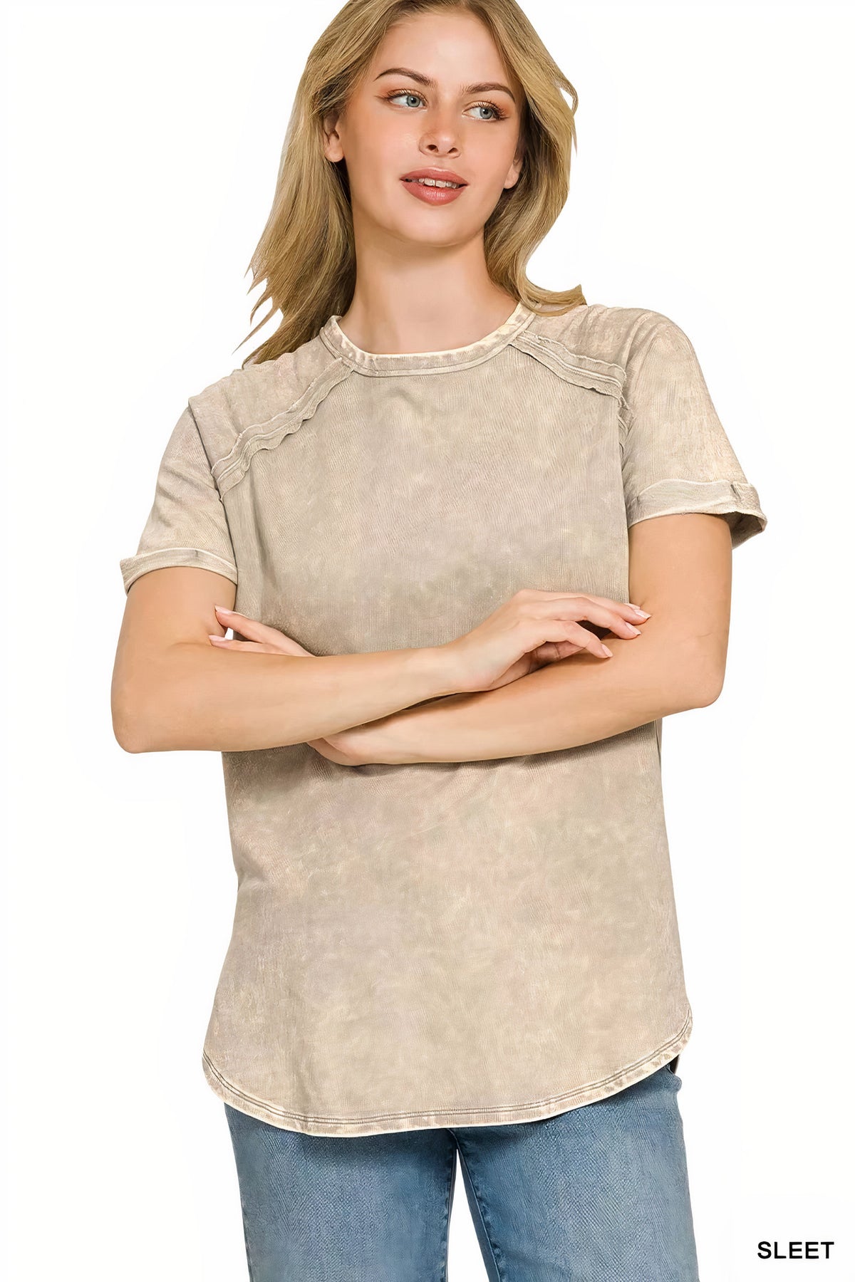 zenana french terry washed curved hem top - everyday wear