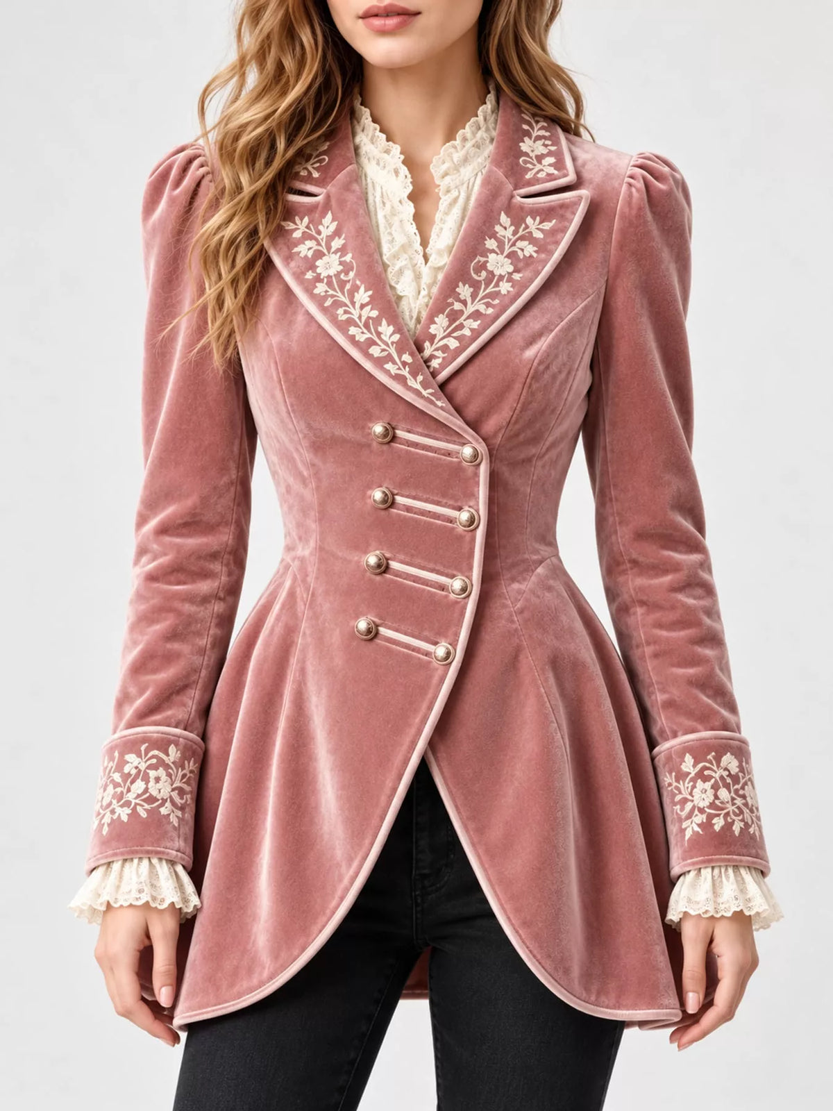 embroidered velvet peplum blazer – buttoned fit | dropsona - neutral - everyday use
