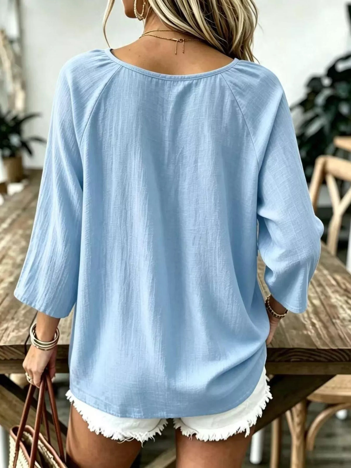 full size textured v-neck casual t-shirt plus | dropsona - neutral - usage example
