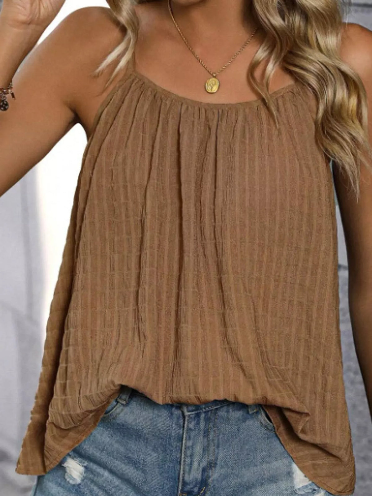 casual textured cami – pleated,backless fit | dropsona - neutral - usage example