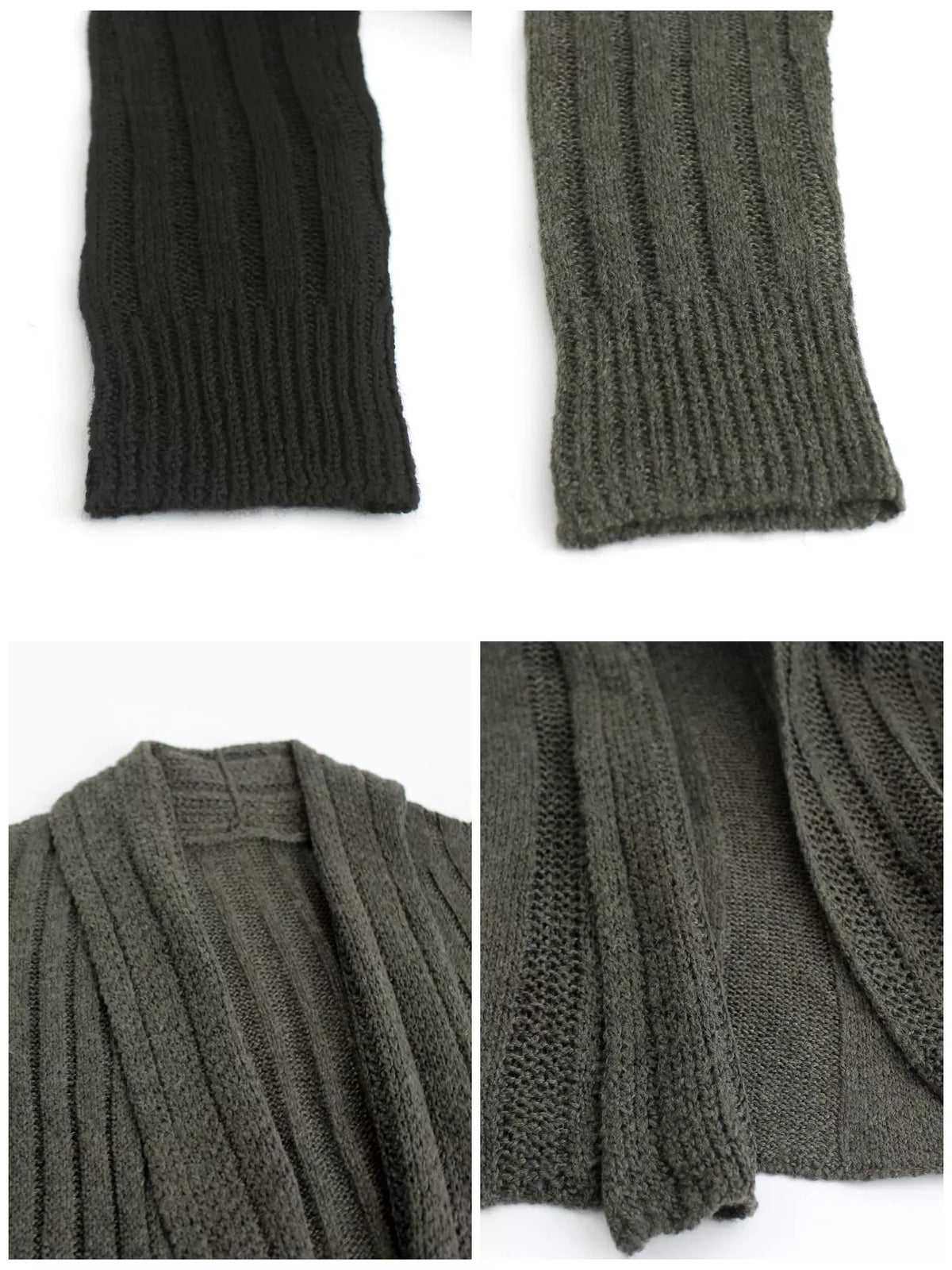 elegant ribbed knit open front flared cardigan | dropsona - neutral - close-up detail