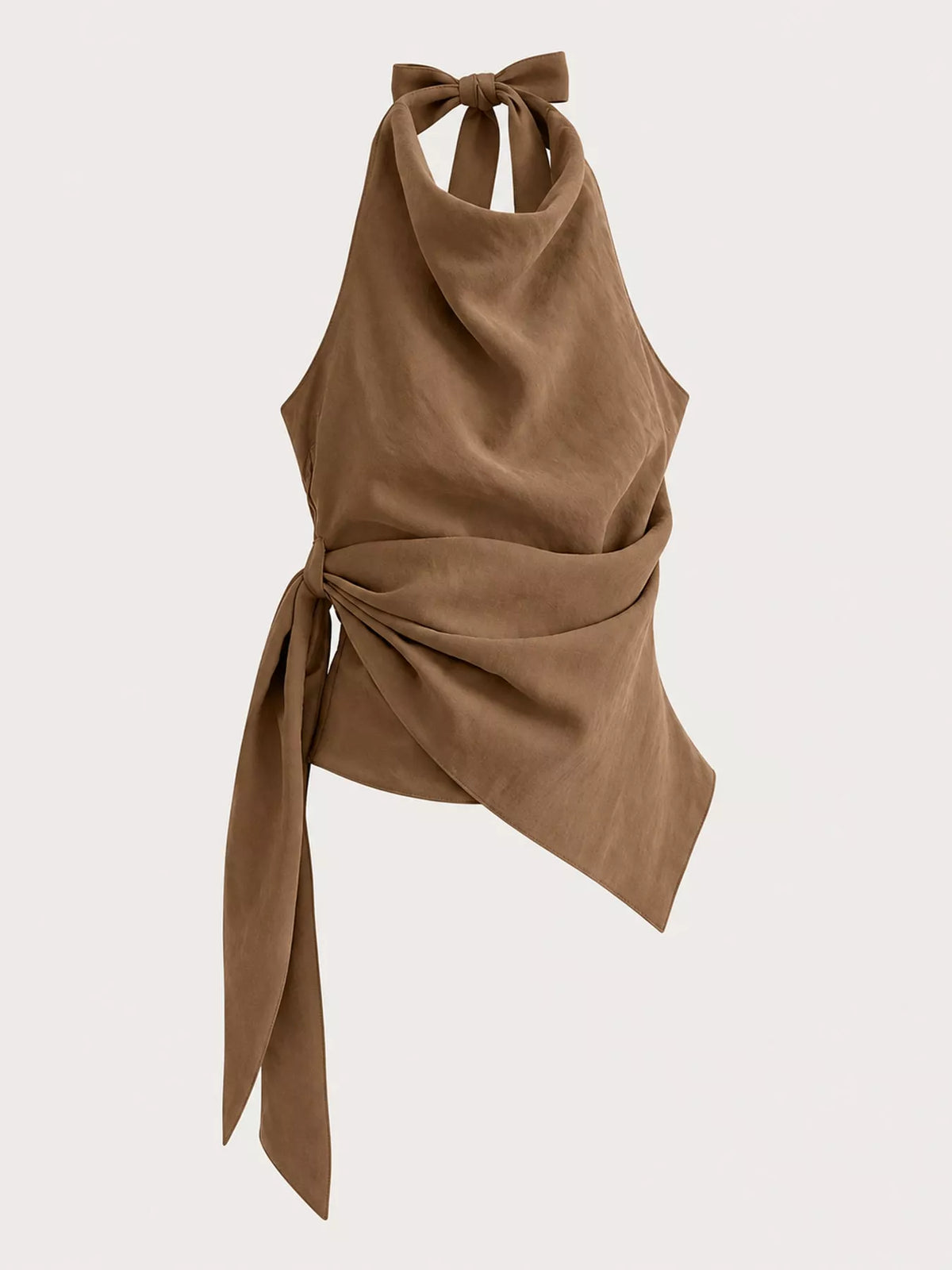elegant halter neck draped tank top | dropsona - neutral - material texture