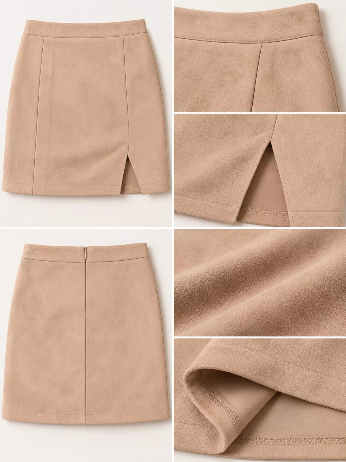 high-waisted slit skirt – zipper, slit, seam detail | dropsona - neutral - material texture