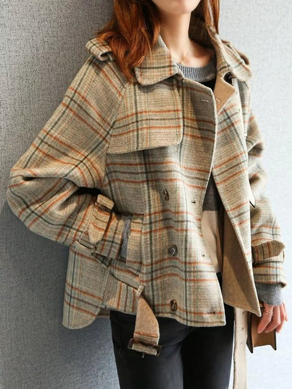 full size vintage plaid button up outerwear plus | dropsona - neutral - close-up detail