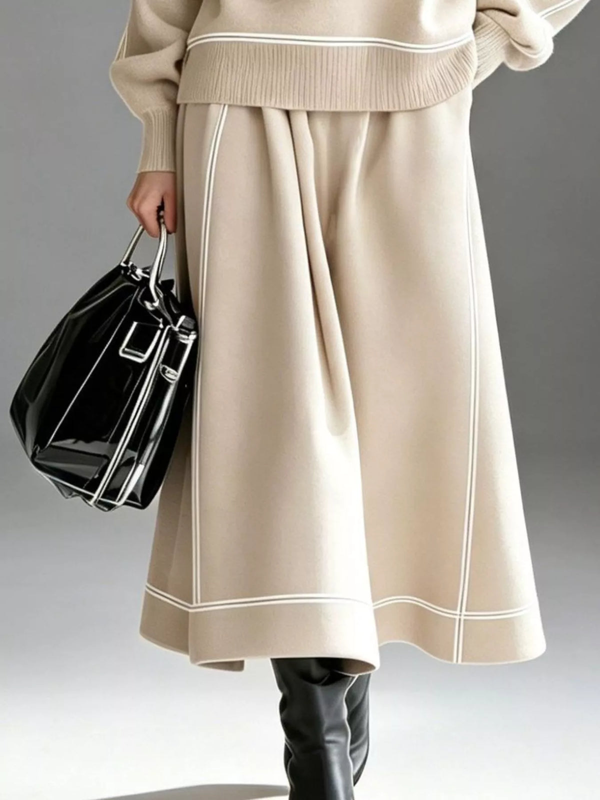 turtleneck knit top and midi skirt set | dropsona - neutral - packaging