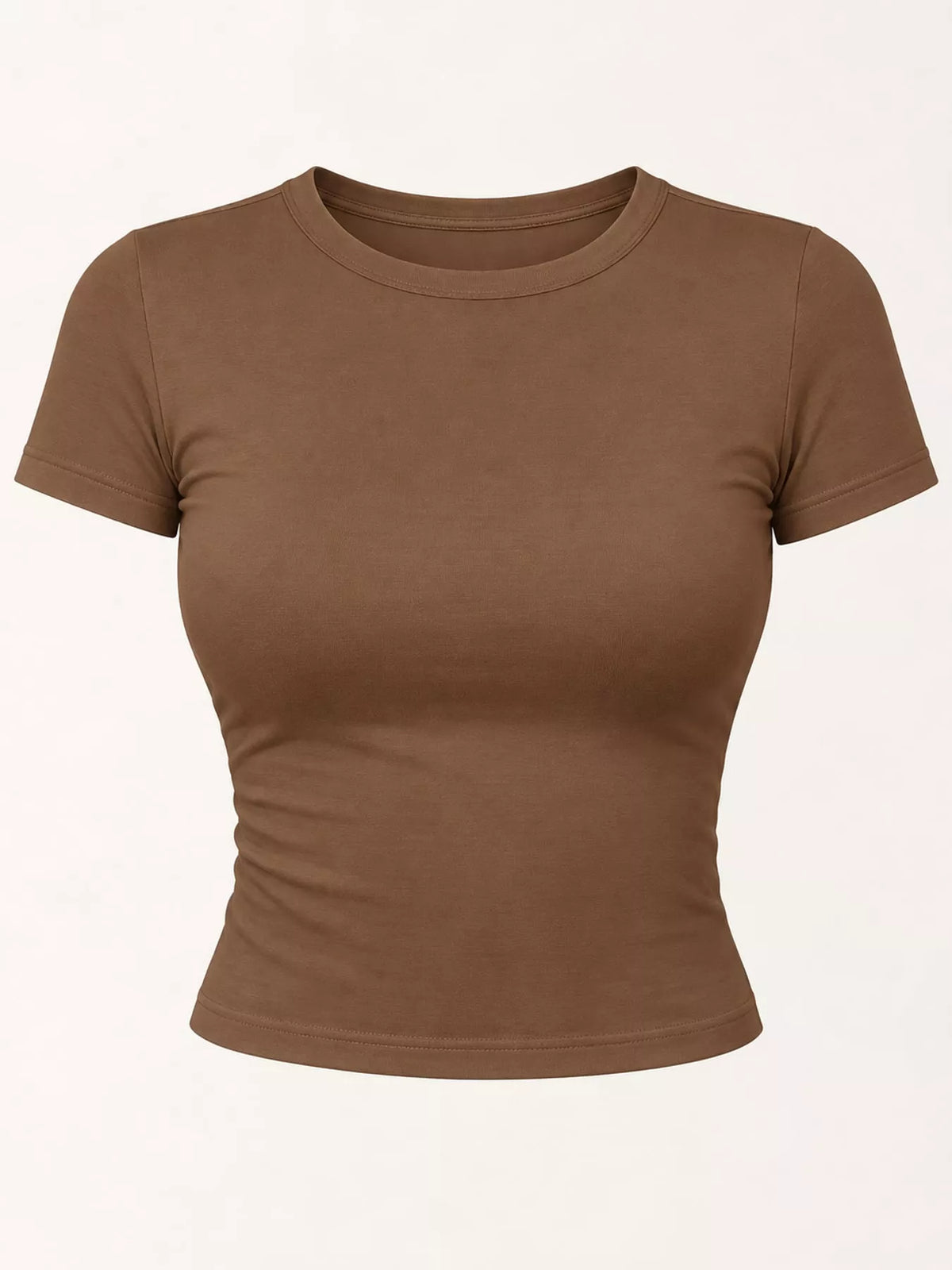 slim fit basic crew neck short sleeve crop t-shirt | dropsona - neutral - packaging