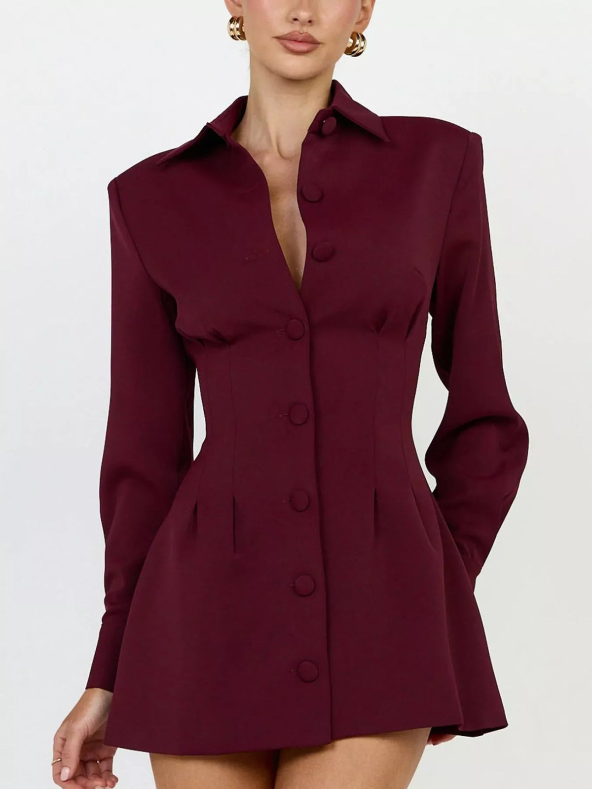 corset-style button-down blazer dress | dropsona - neutral - size reference