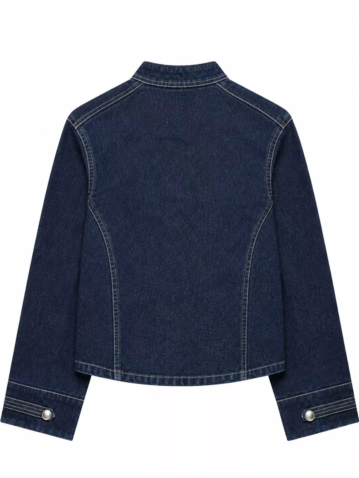 decorative button cropped denim jacket | dropsona - neutral - close-up detail