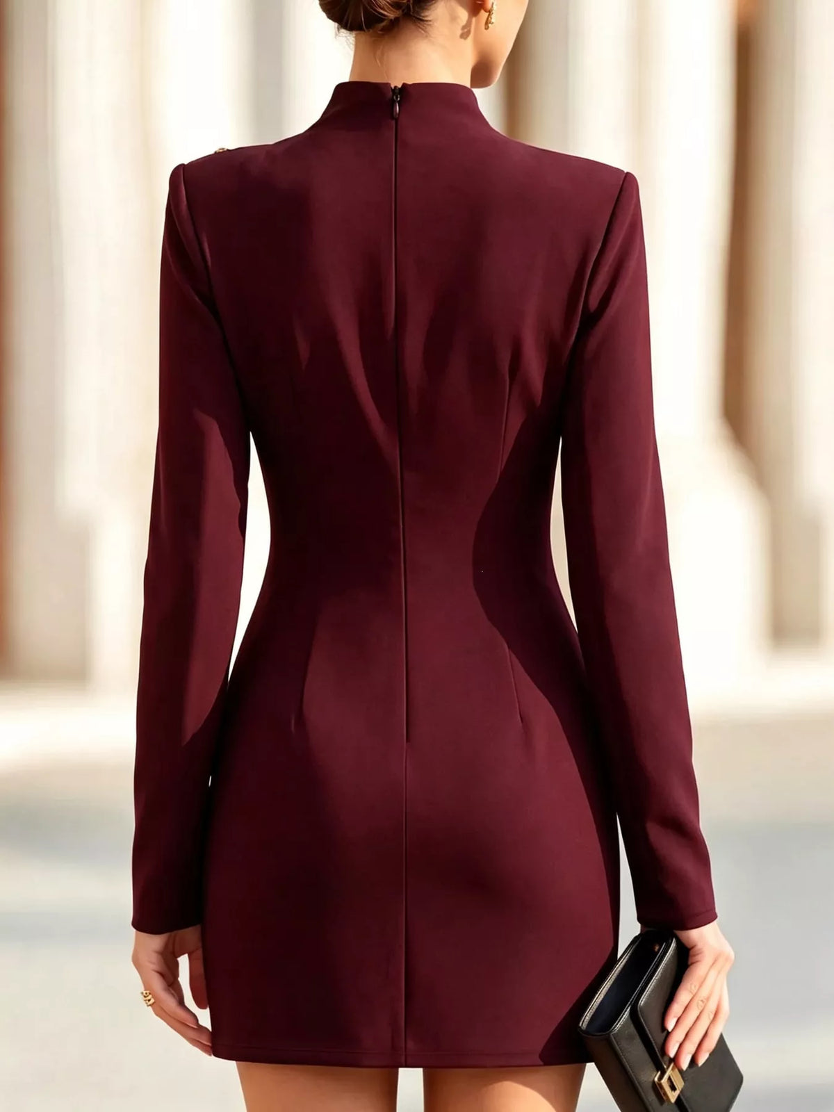 full size decorative button mock neck mini dress plus | dropsona - neutral - size reference