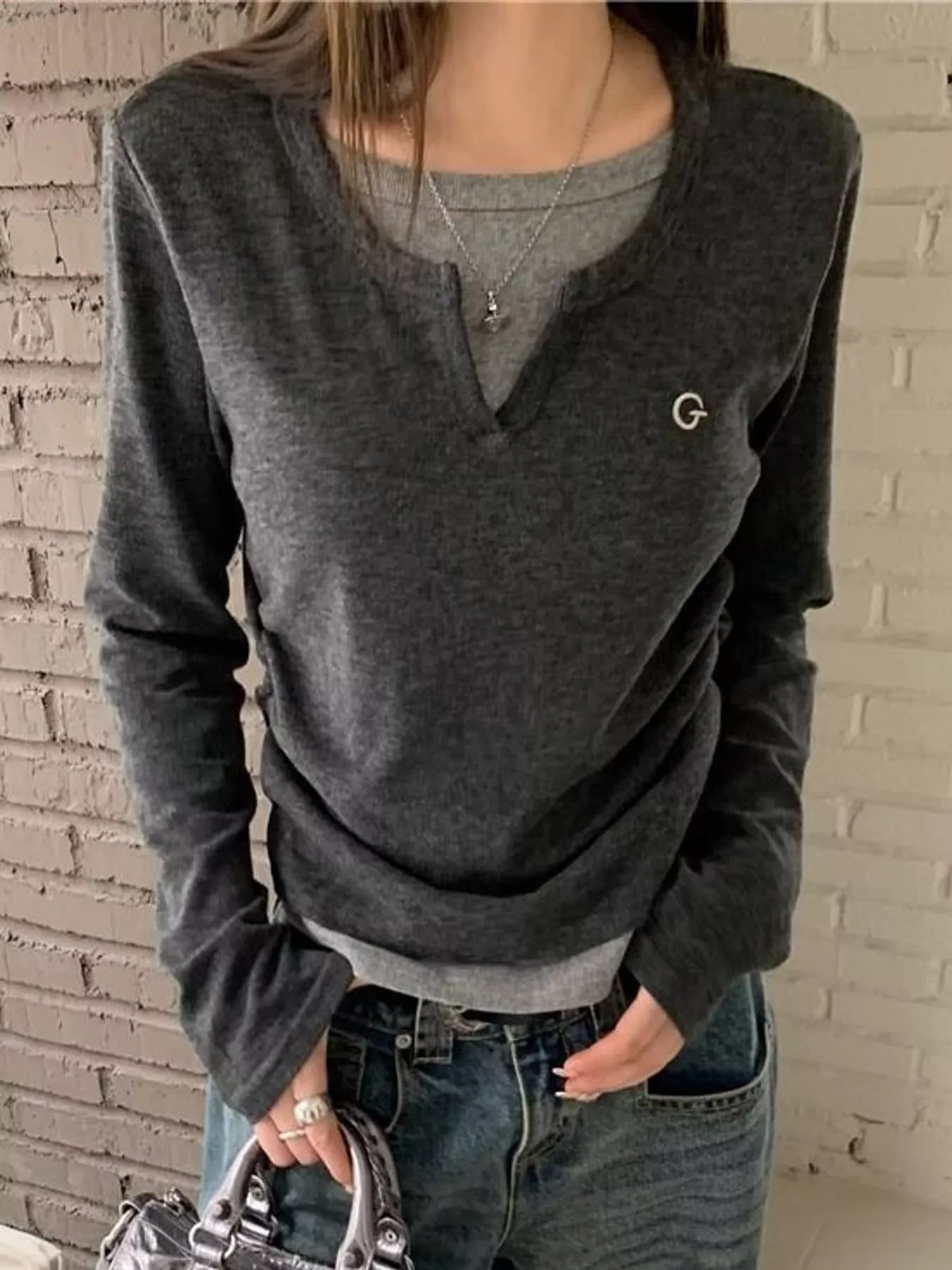 layered look long sleeve t-shirt – basic style fit | dropsona - neutral - size reference