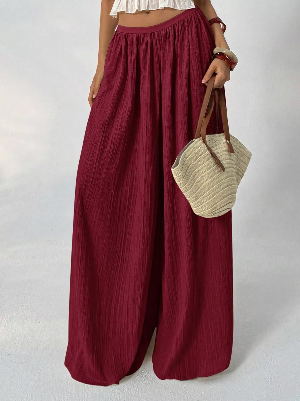 high-waisted wide-leg pleated casual pants | dropsona - neutral - size reference