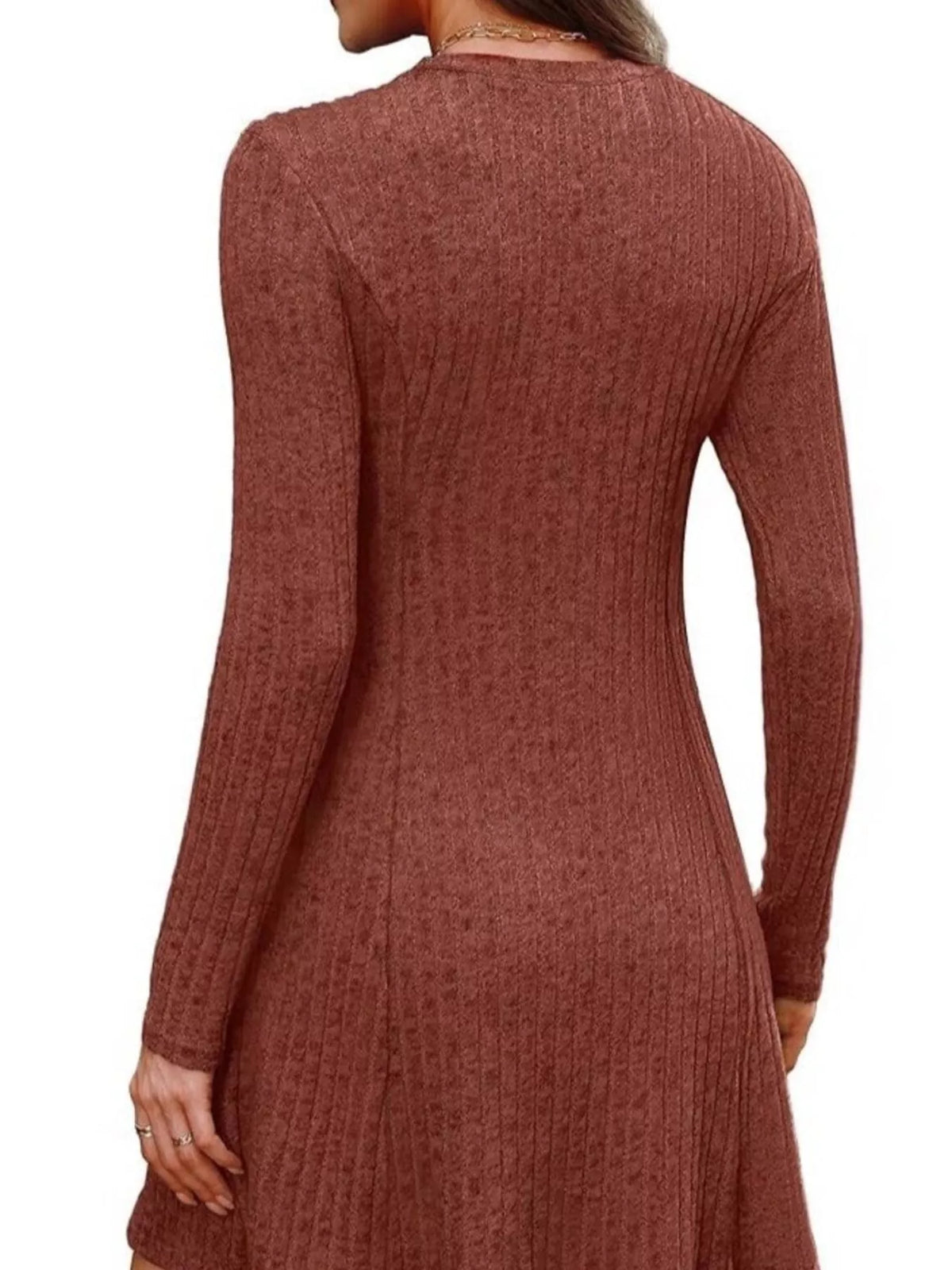 ribbed knit long sleeve slim fit dress – basic style | dropsona - neutral - close-up detail