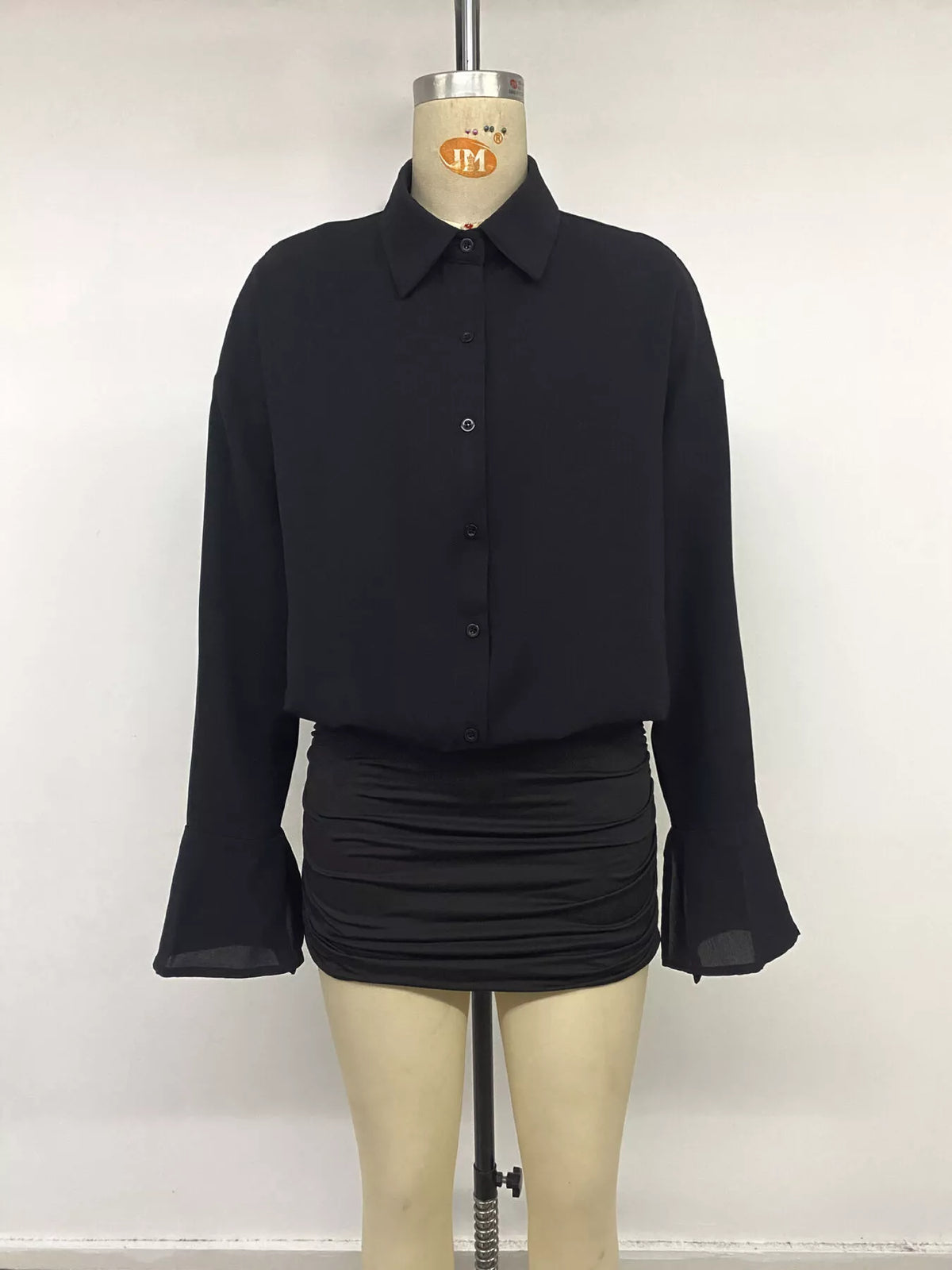 button front flounce sleeve bodycon shirt dress | dropsona - neutral - packaging