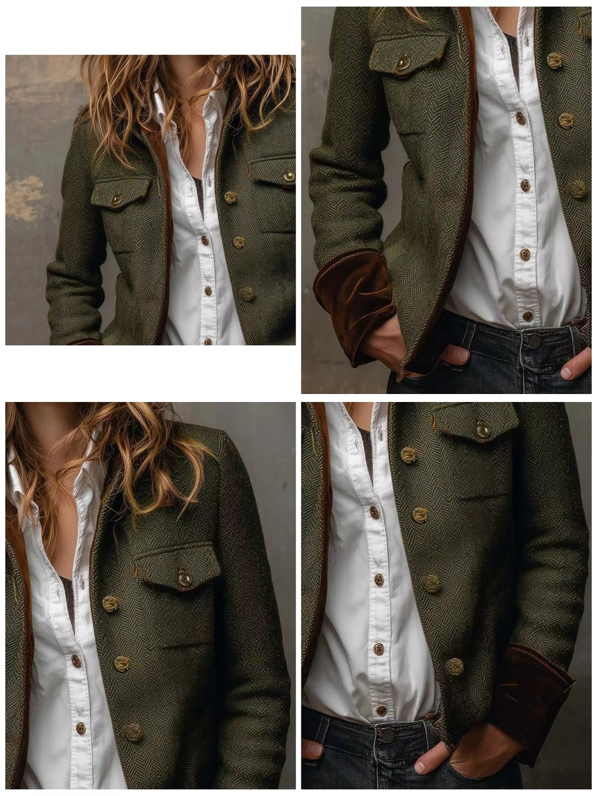full size vintage herringbone tweed blazer with | dropsona - neutral - close-up detail