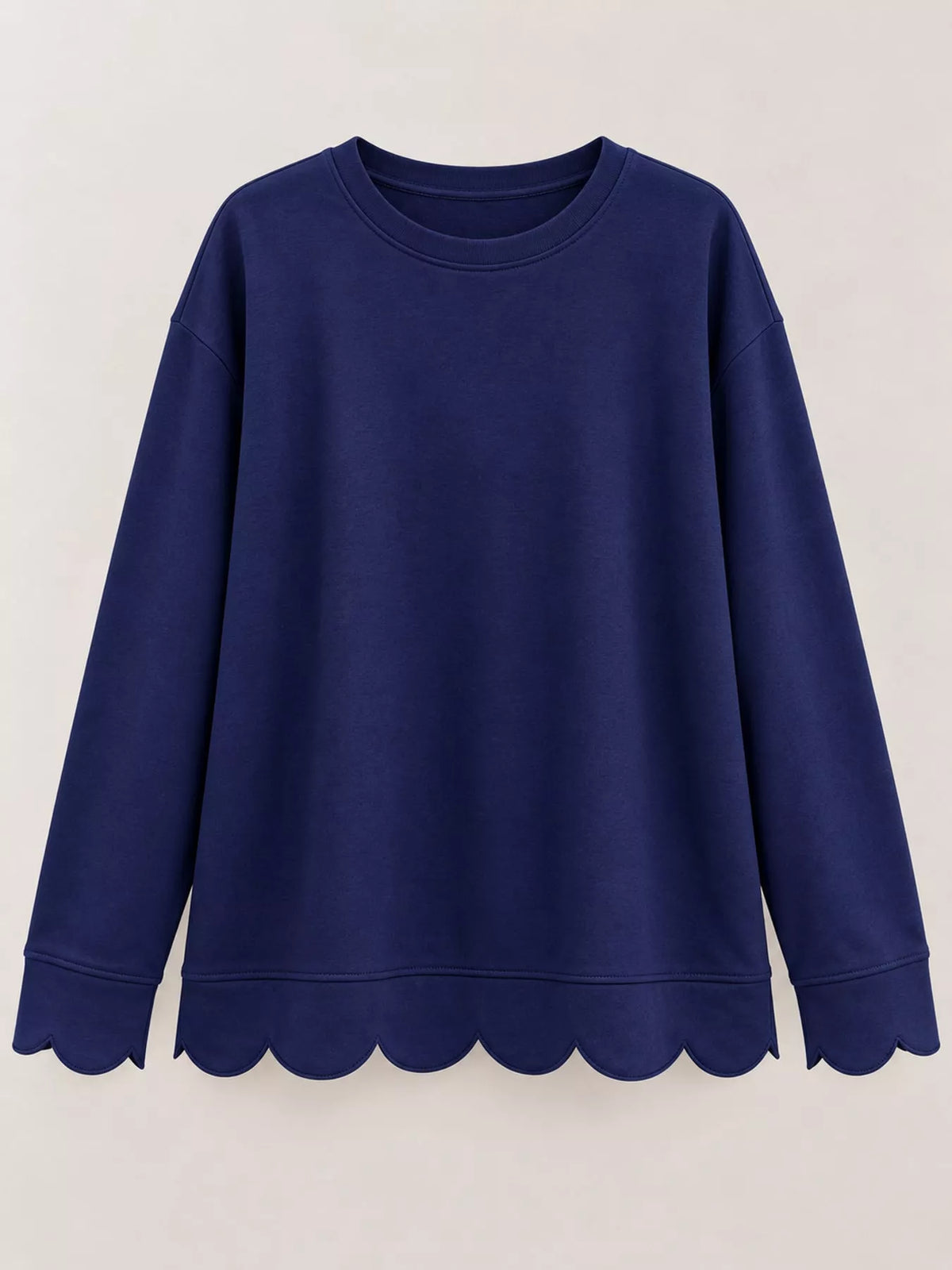 full size casual scalloped hem crewneck sweatshirt | dropsona - neutral - material texture