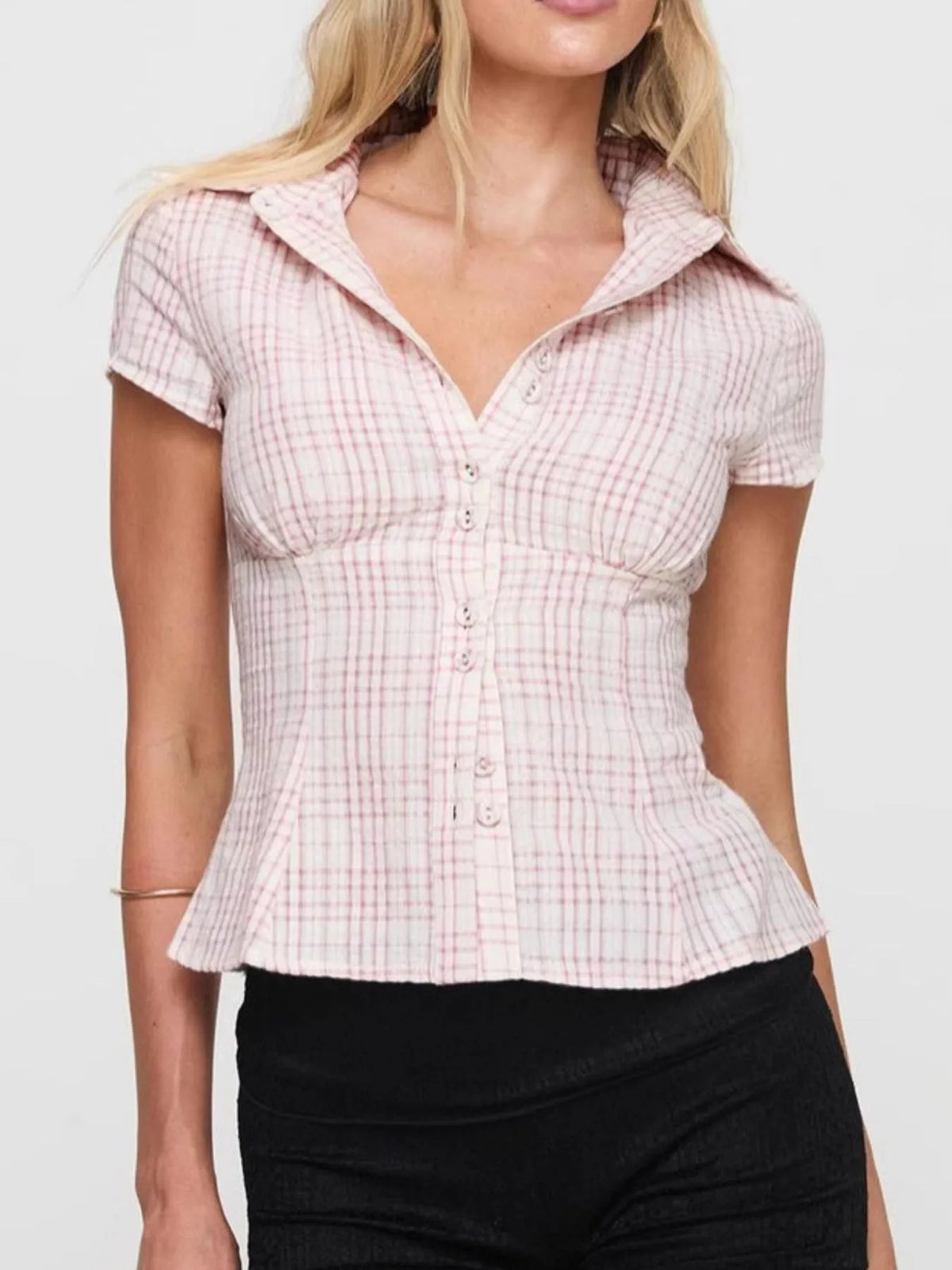 plaid short sleeve button-up shirt - material texture