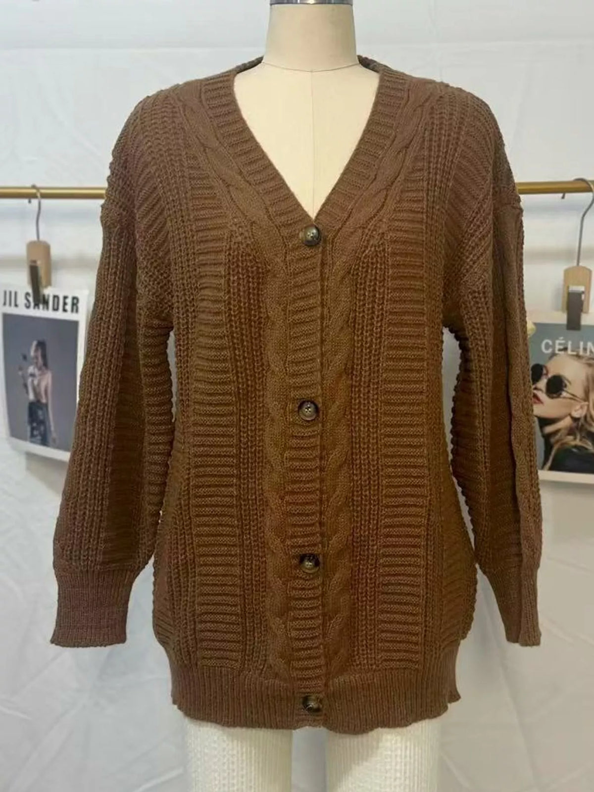 cable knit button-down cardigan | dropsona - neutral - material texture