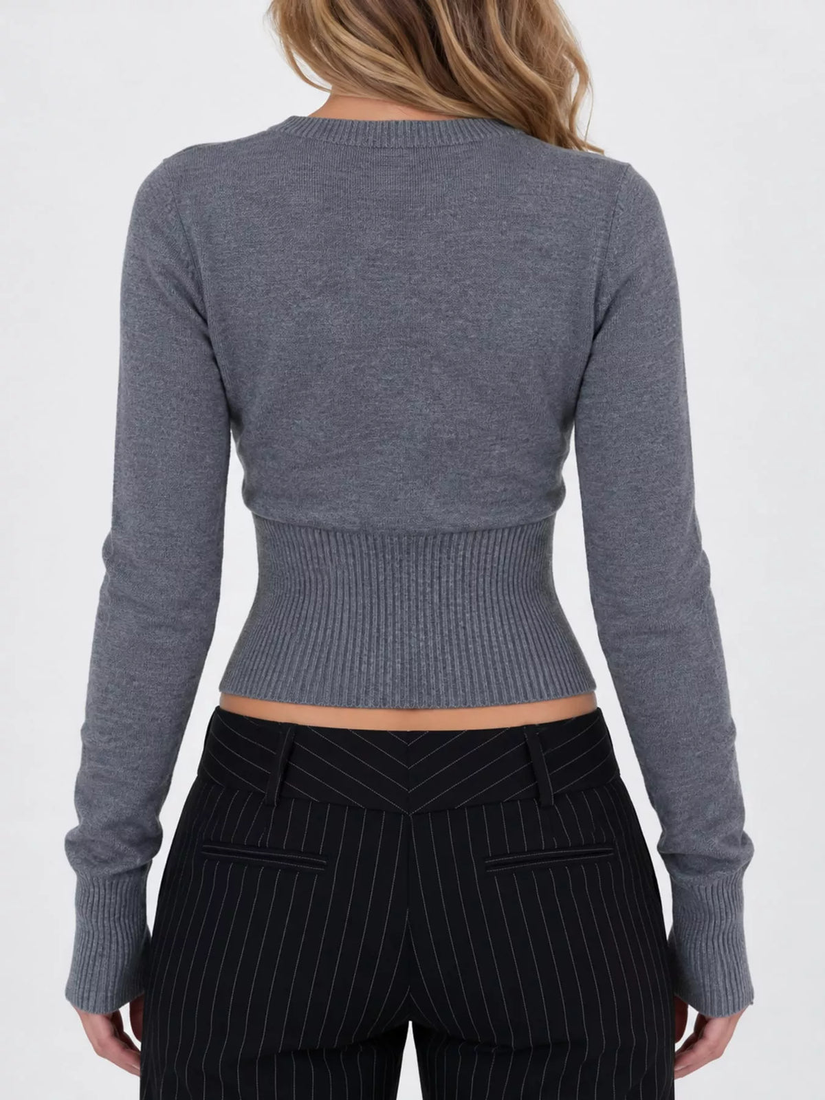 slim-fit ribbed knit button-down cardigan | dropsona - neutral - size reference