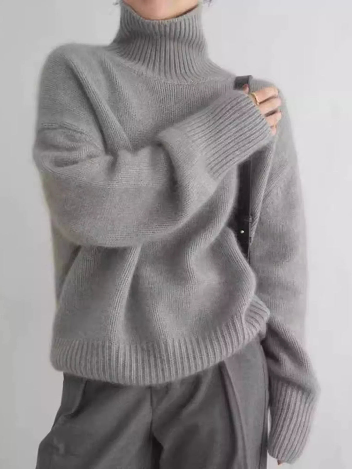 turtleneck dropped shoulder sweater | dropsona - neutral - everyday use