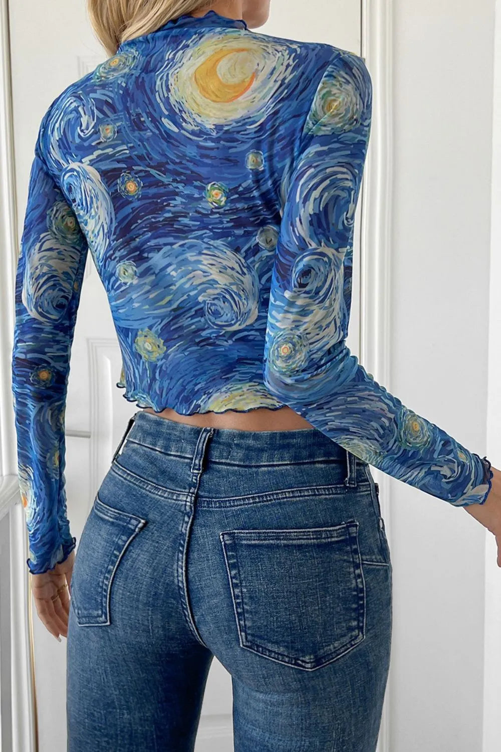 starry sky cropped mesh t-shirt - front view
